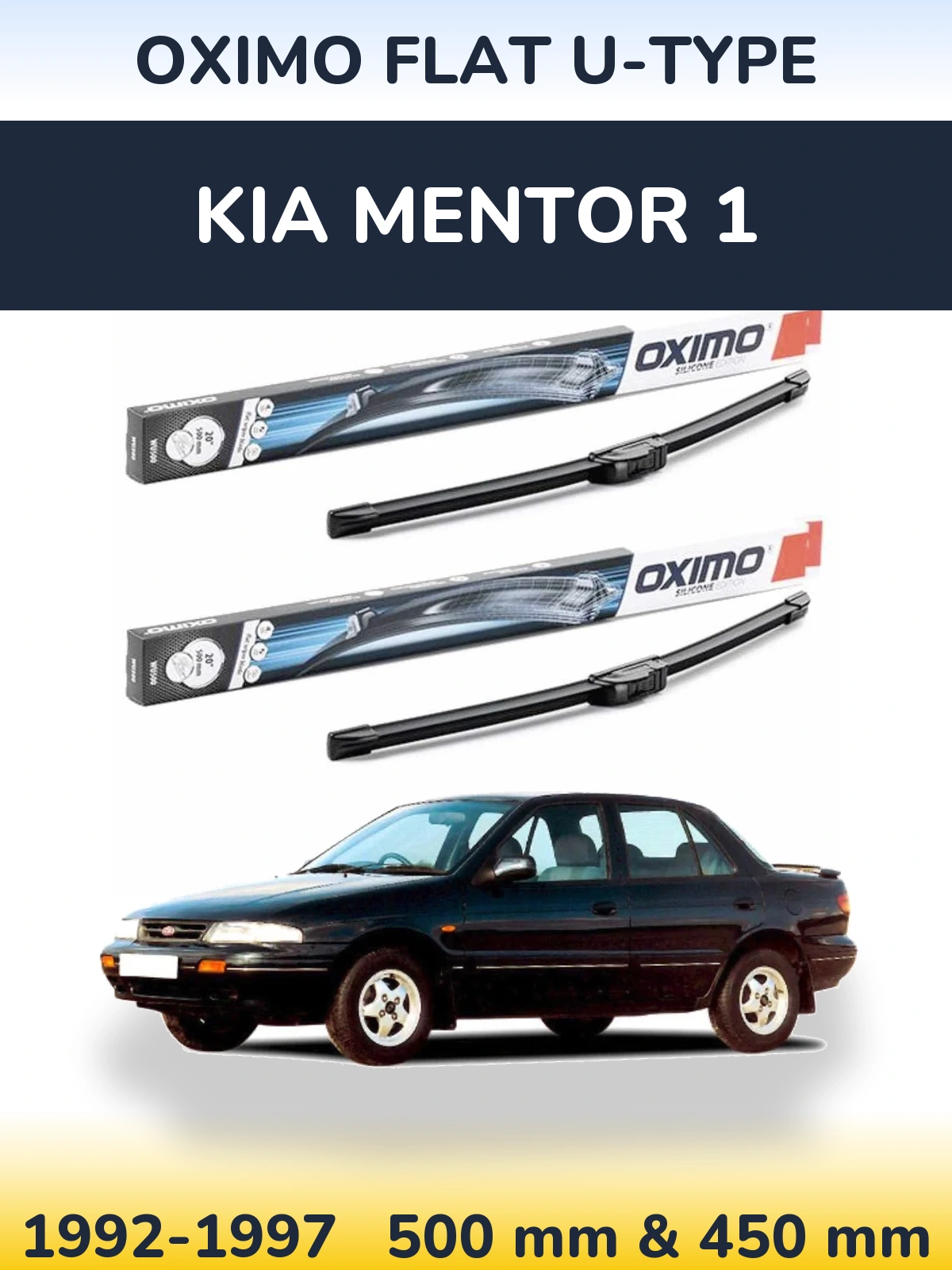Front wiper blade set Oximo Flat U-type 500 & 450 mm for KIA Mentor 1 1992-1997