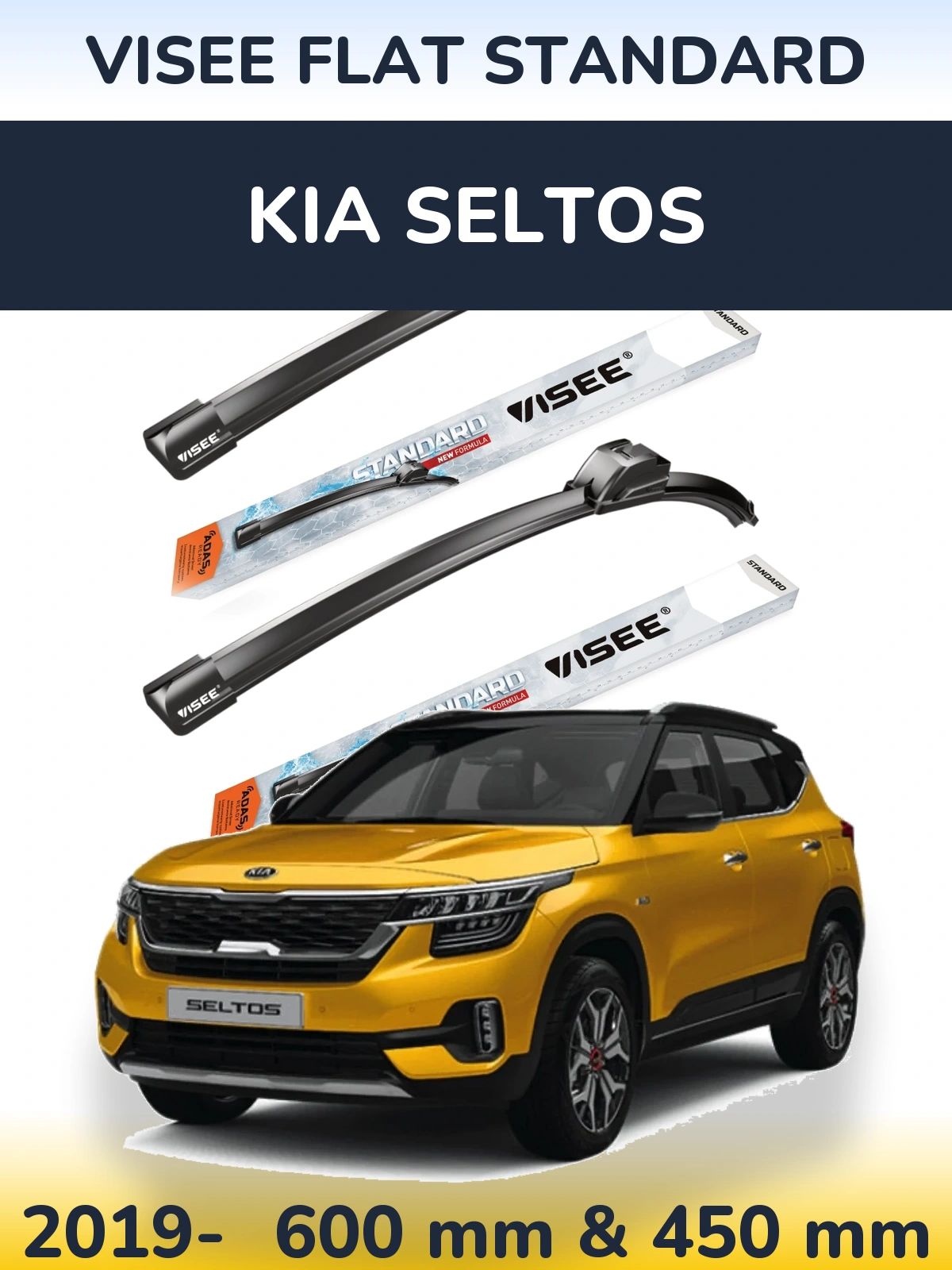 Front wiper blade set VISEE FLAT STANDARD 600 & 450 mm for KIA Seltos 2019-2026
