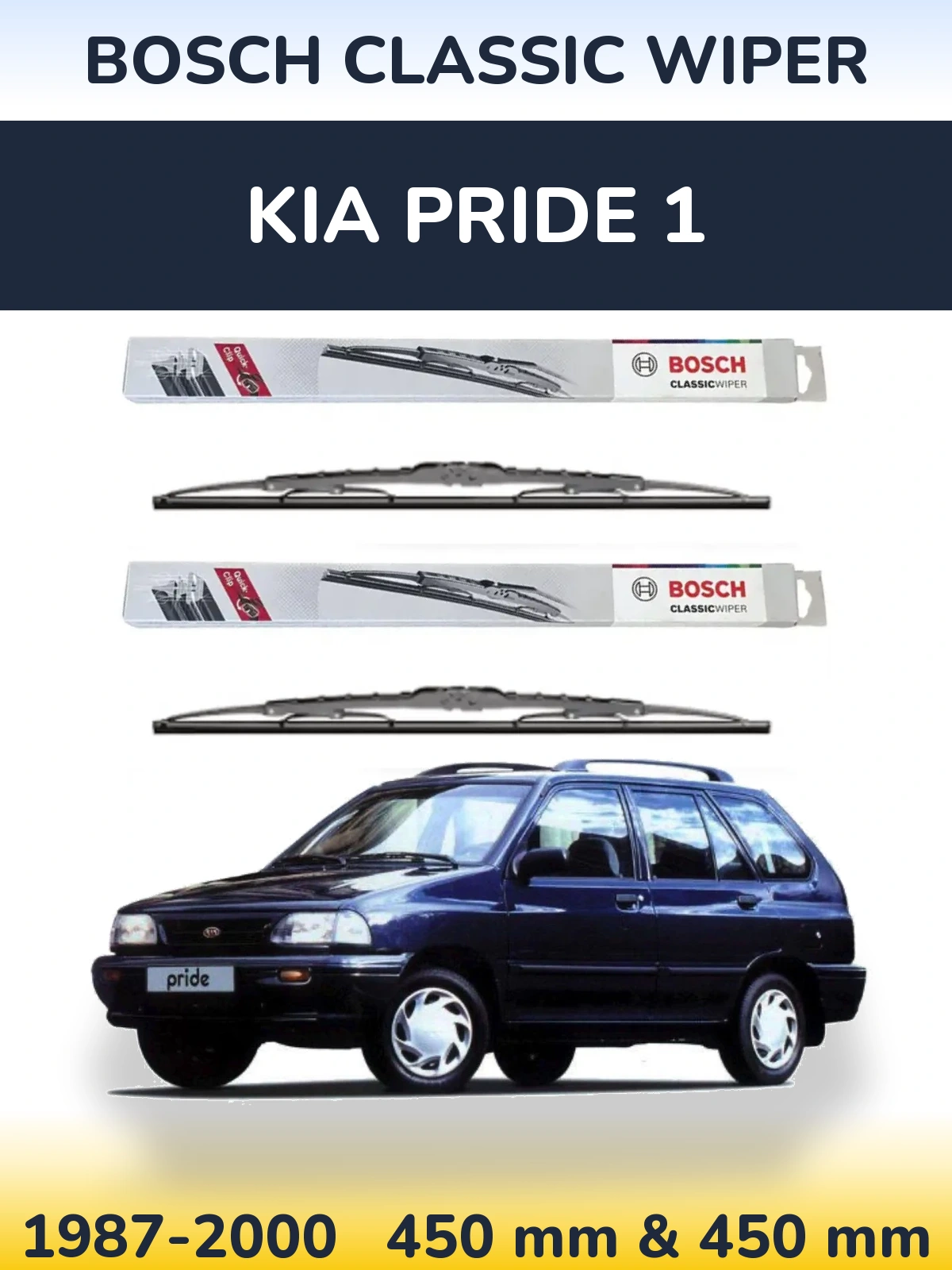 Front wiper blade set BOSCH Classic Wiper 450 & 450 mm for KIA Pride 1 1987-2000