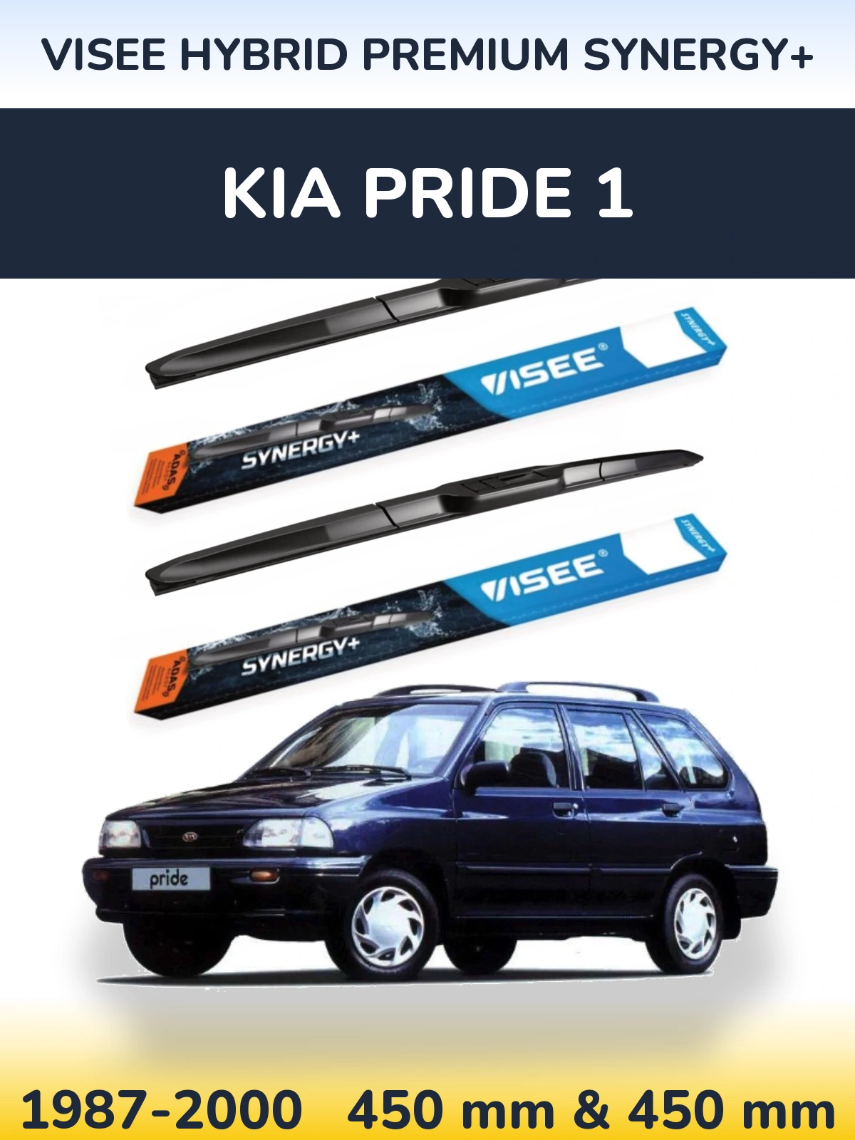 Front wiper blade set VISEE HYBRID PREMIUM SYNERGY+ 450 & 450 mm for KIA Pride 1 1987-2000