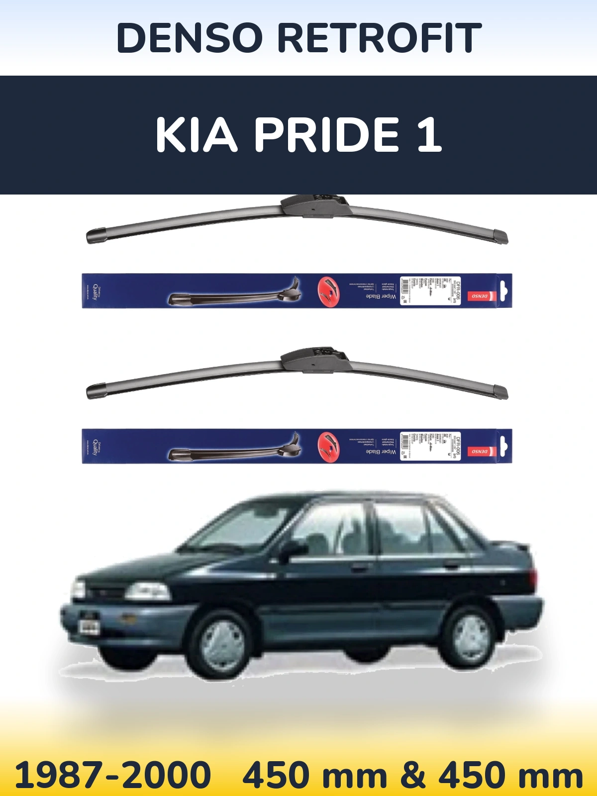 Front wiper blade set Denso Retrofit 450 & 450 mm for KIA Pride 1 1987-2000