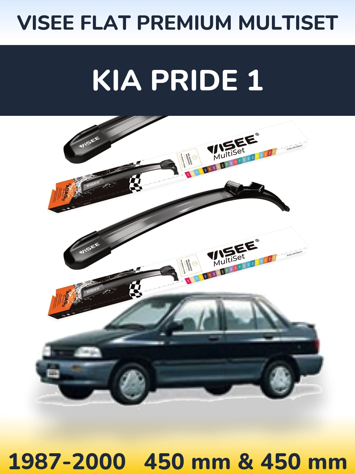 Front wiper blade set VISEE FLAT PREMIUM MultiSet 450 & 450 mm for KIA Pride 1 1987-2000