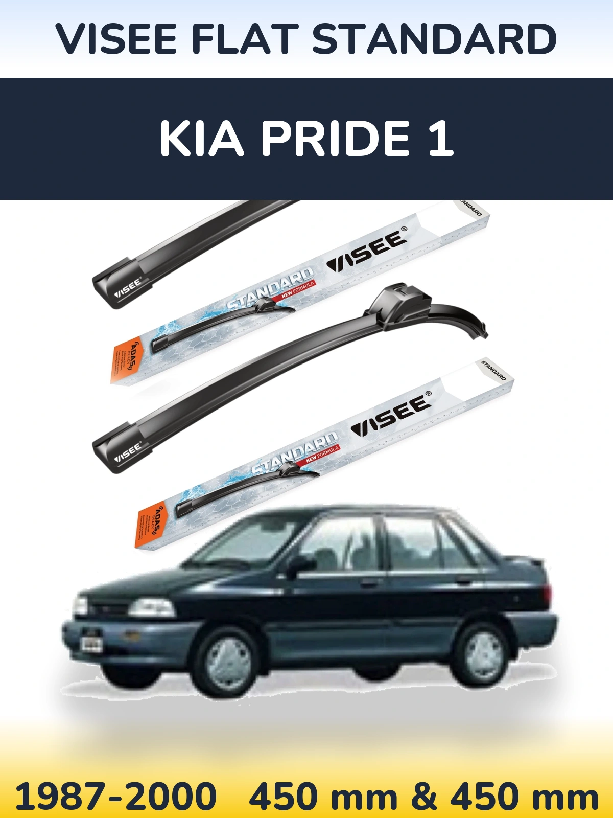 Front wiper blade set VISEE FLAT STANDARD 450 & 450 mm for KIA Pride 1 1987-2000