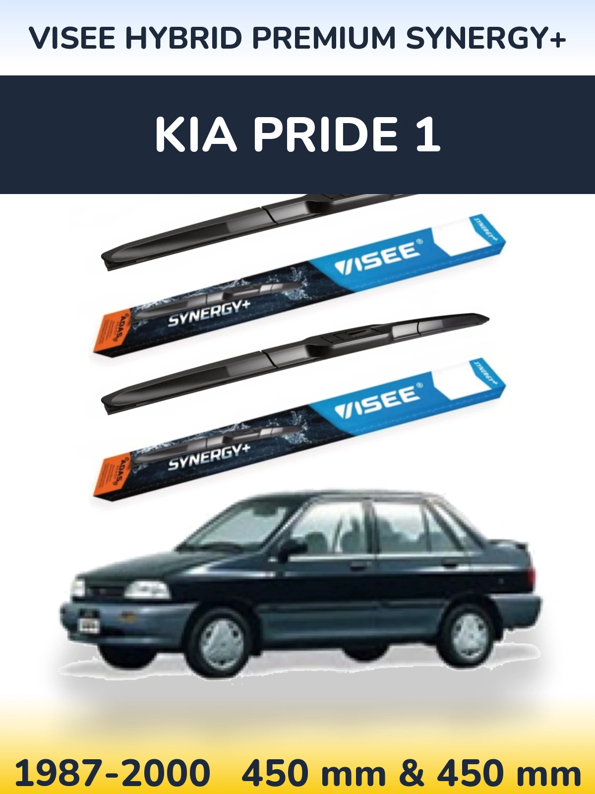 Front wiper blade set VISEE HYBRID PREMIUM SYNERGY+ 450 & 450 mm for KIA Pride 1 1987-2000