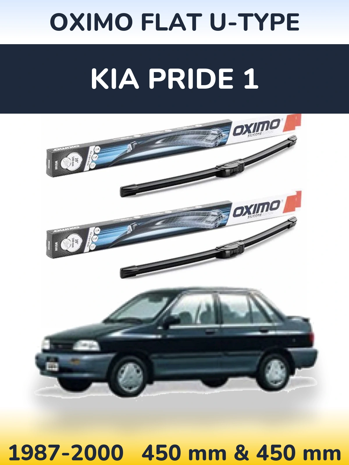 Front wiper blade set Oximo Flat U-type 450 & 450 mm for KIA Pride 1 1987-2000
