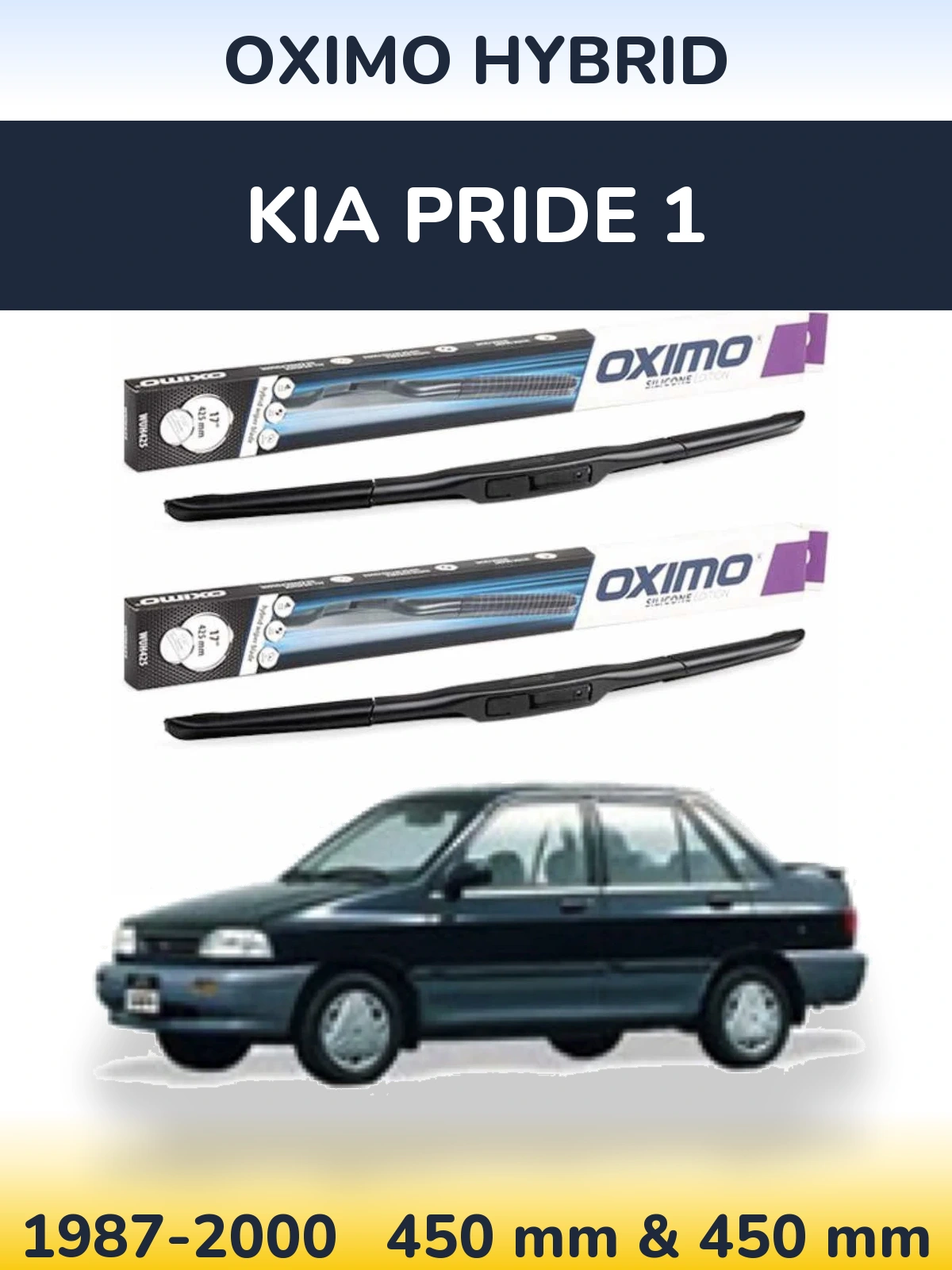 Front wiper blade set Oximo Hybrid 450 & 450 mm for KIA Pride 1 1987-2000
