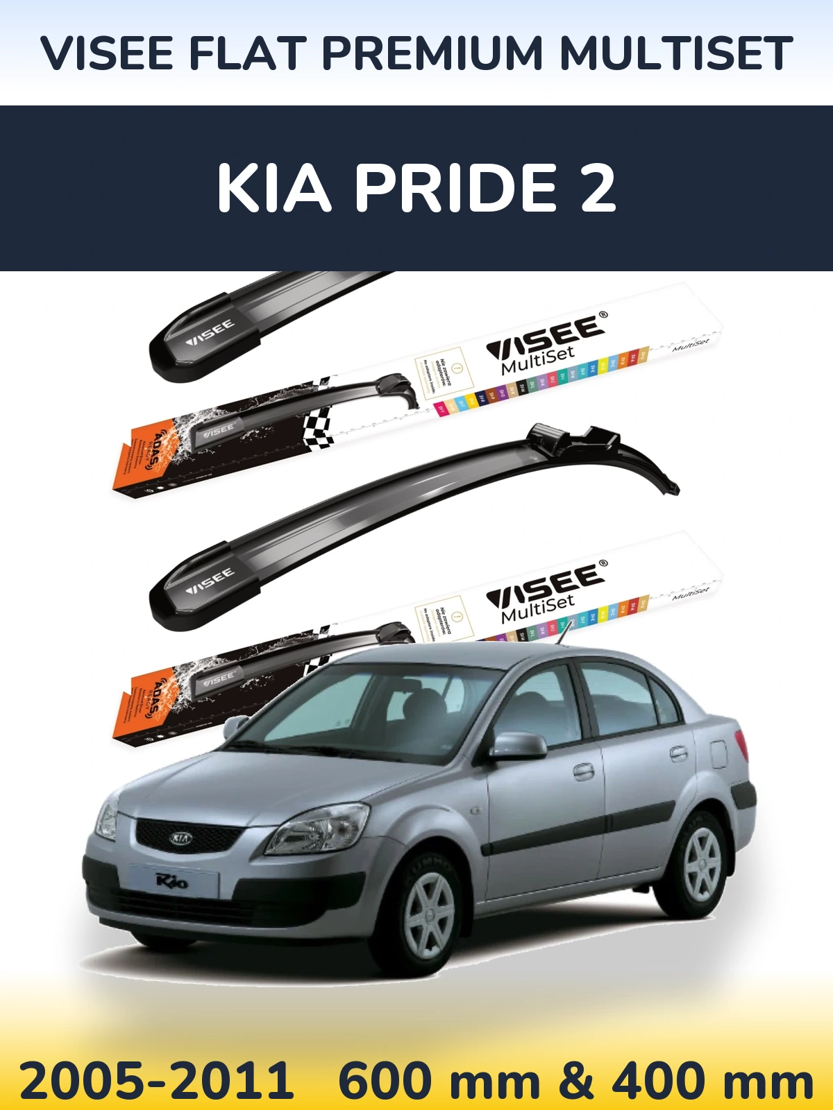 Front wiper blade set VISEE FLAT PREMIUM MultiSet 600 & 400 mm for KIA Pride 2 2005-2011