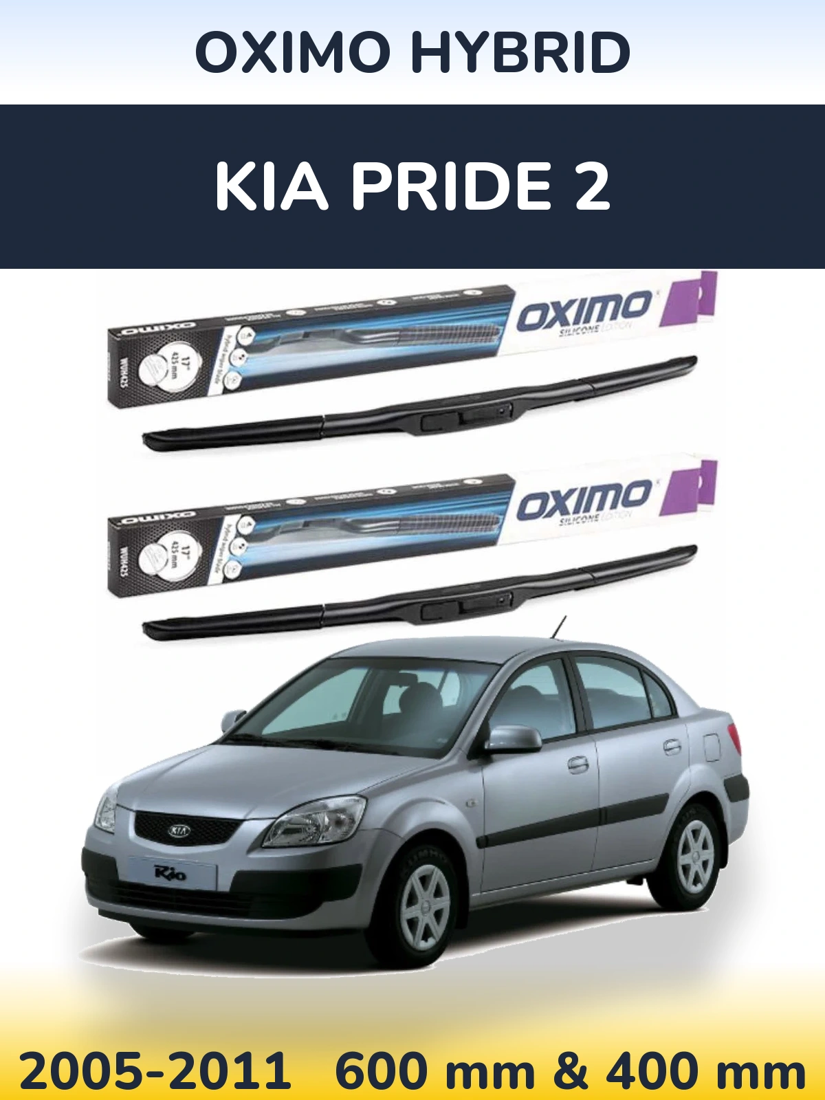 Front wiper blade set Oximo Hybrid 600 & 400 mm for KIA Pride 2 2005-2011