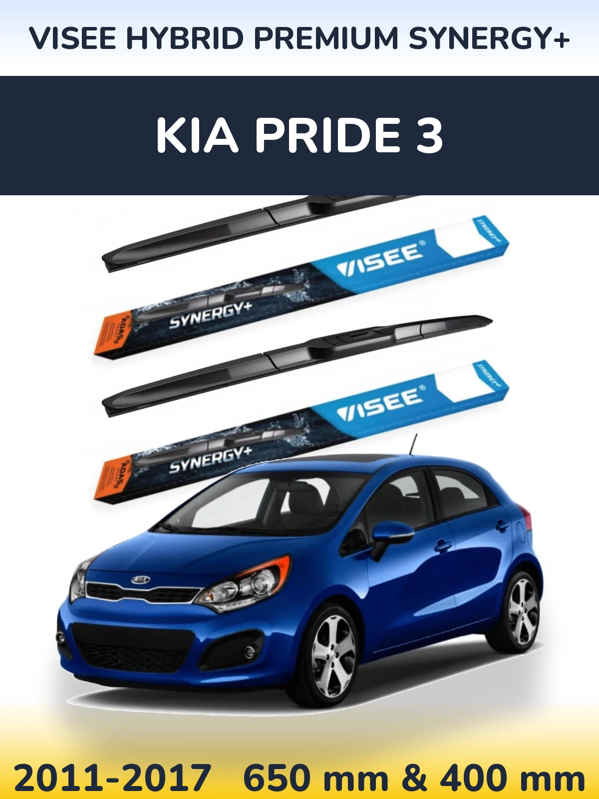 Front wiper blade set VISEE HYBRID PREMIUM SYNERGY+ 650 & 400 mm for KIA Pride 3 2011-2017