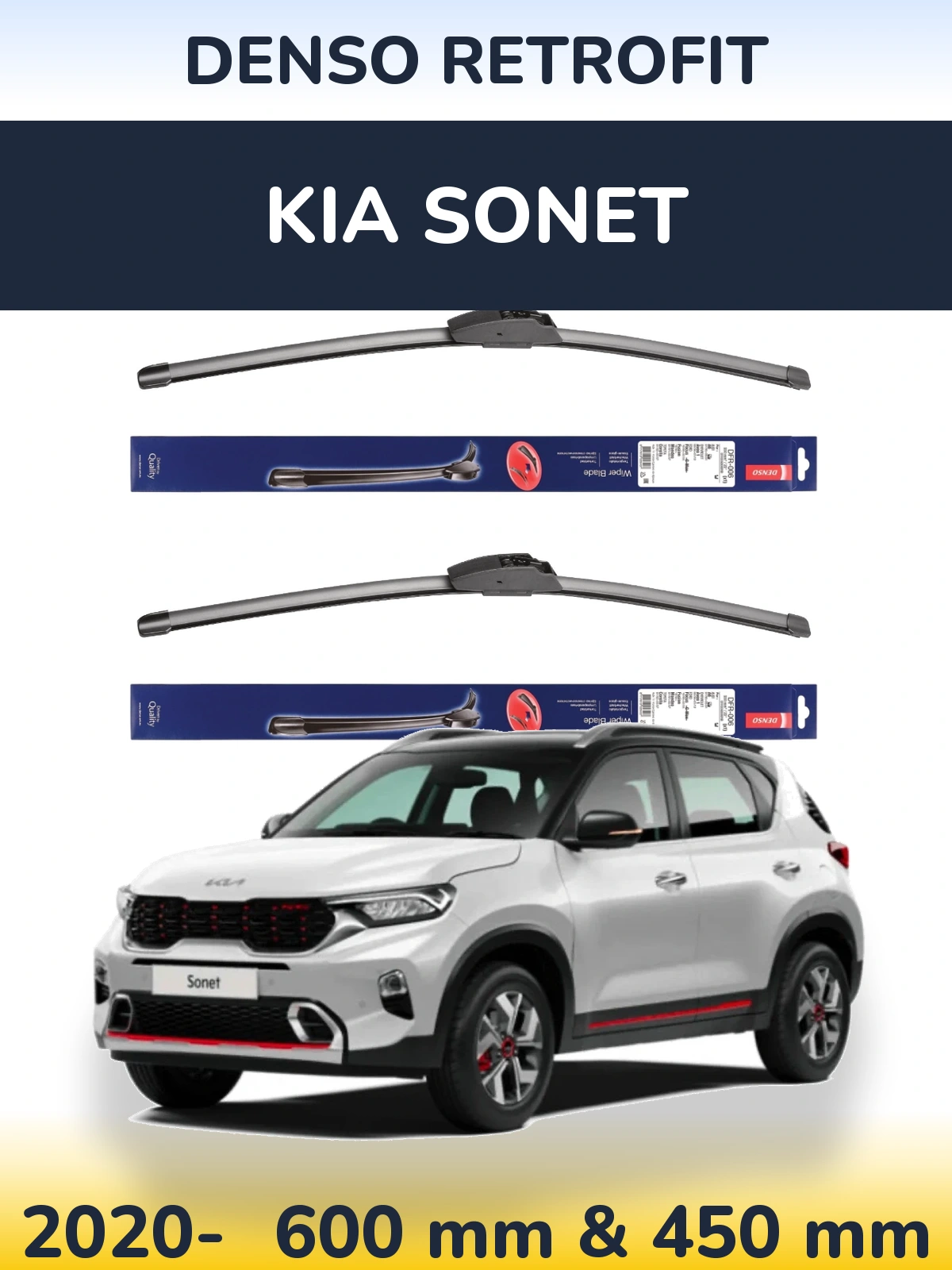 Комплект передних дворников Denso Retrofit 600 & 450 мм для KIA Sonet 2020-2026