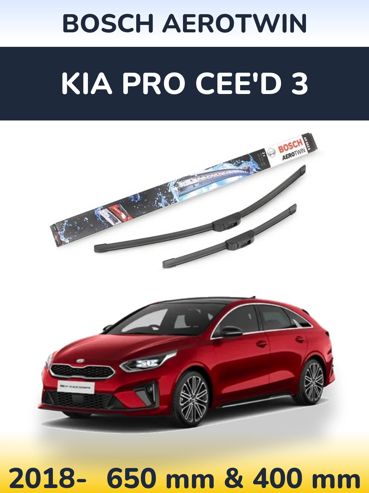 Front wiper blade set BOSCH AeroTwin 650 & 400 mm for KIA Pro Cee'd 3 2018-2026