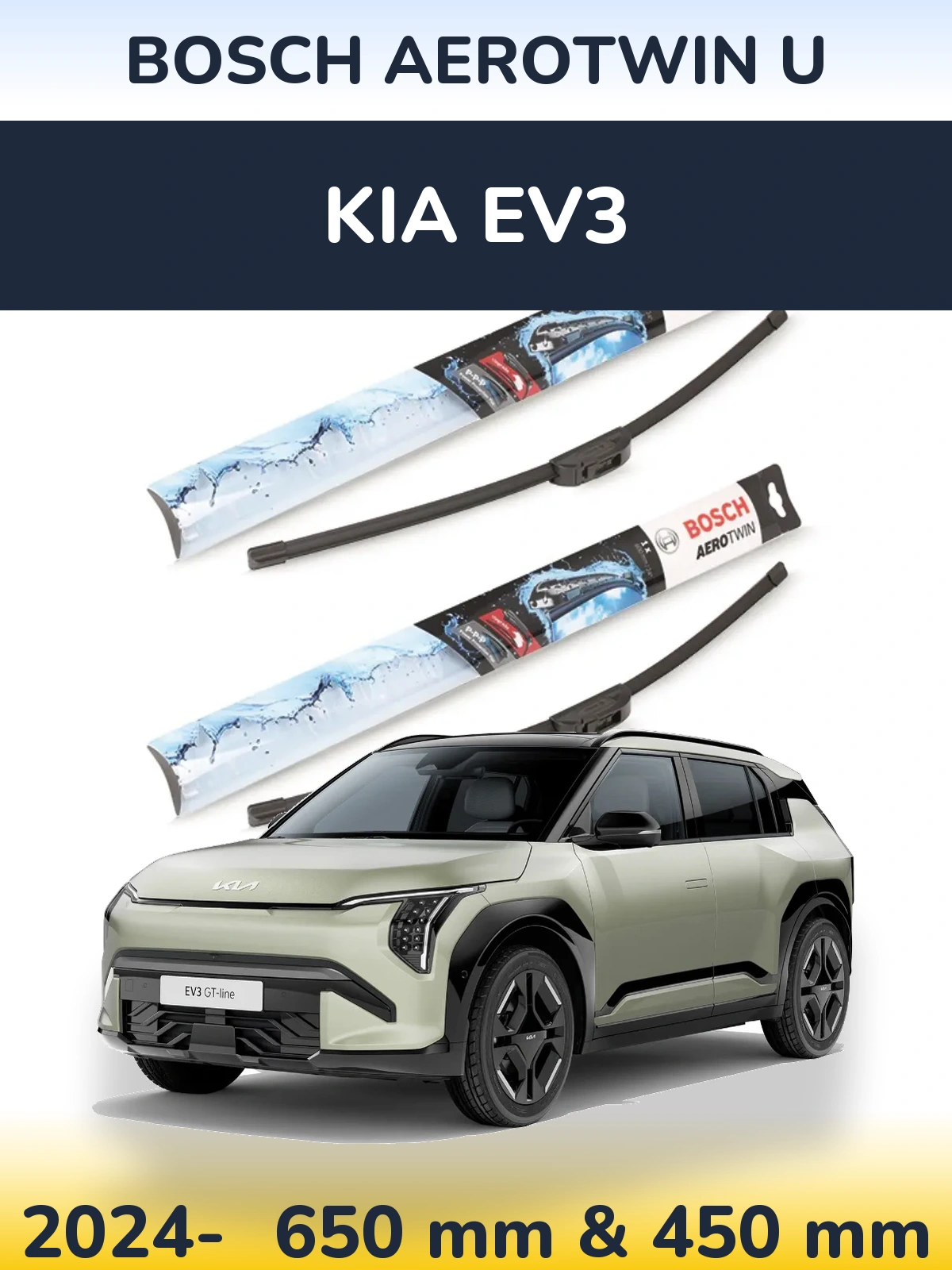 Front wiper blade set BOSCH AeroTwin U 650 & 450 mm for KIA EV3 2024-2026