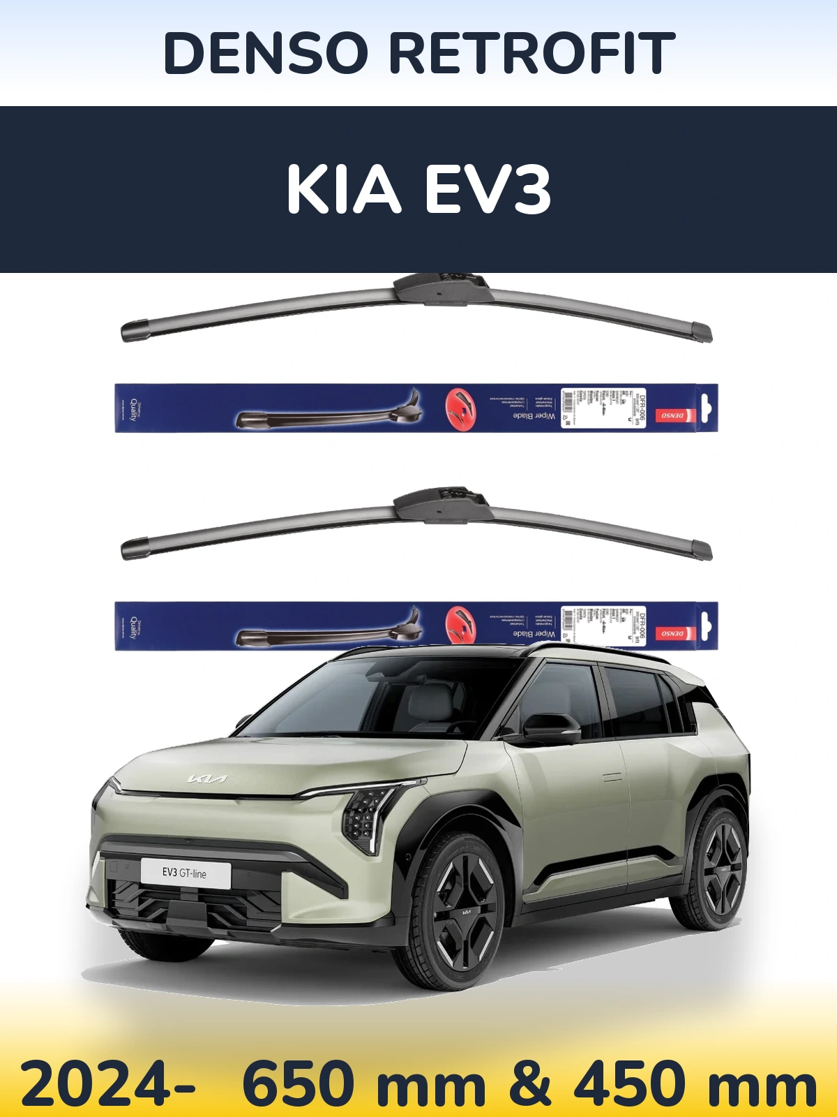 Комплект передних дворников Denso Retrofit 650 & 450 мм для KIA EV3 2024-2026