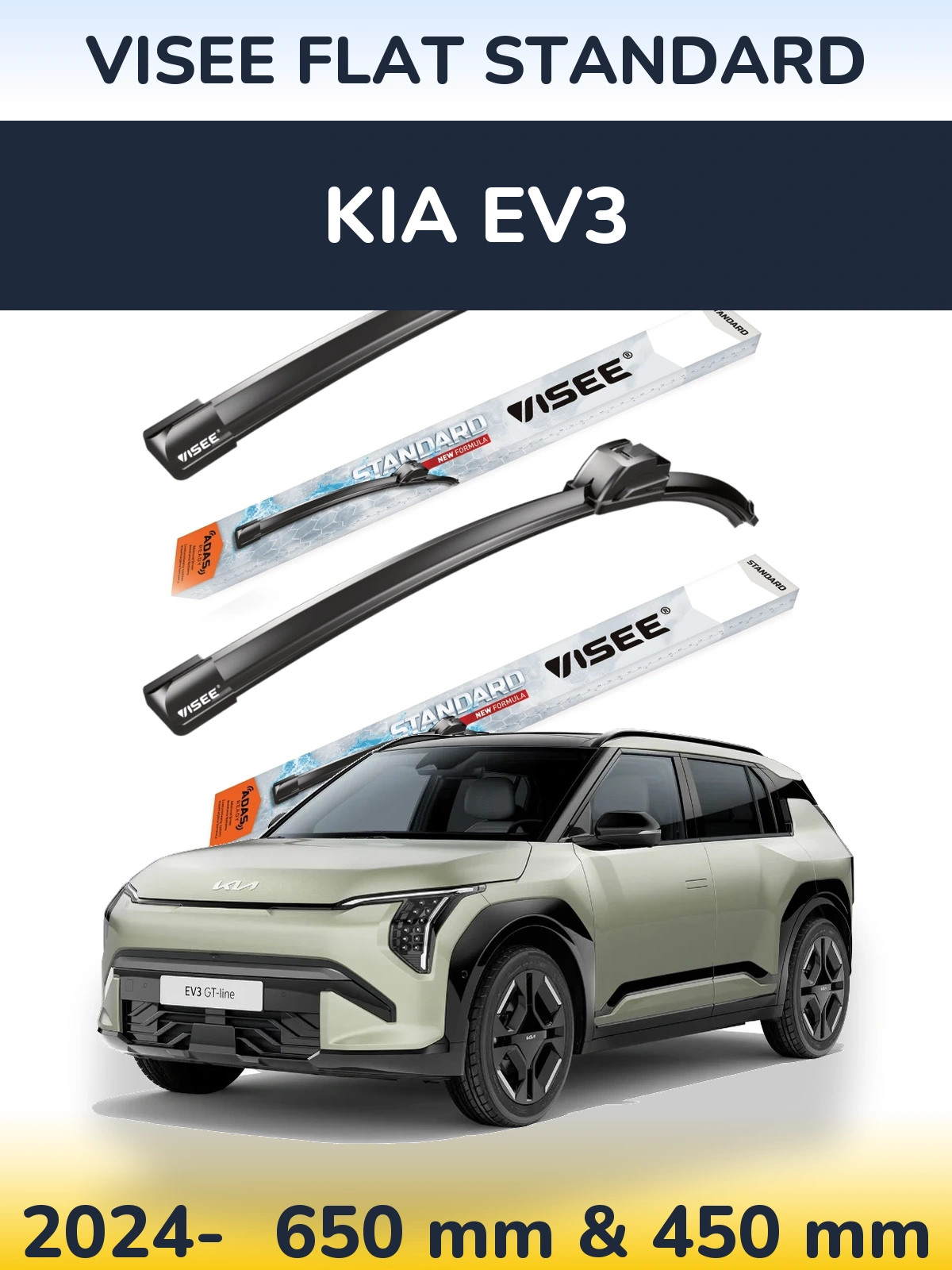 Front wiper blade set VISEE FLAT STANDARD 650 & 450 mm for KIA EV3 2024-2026