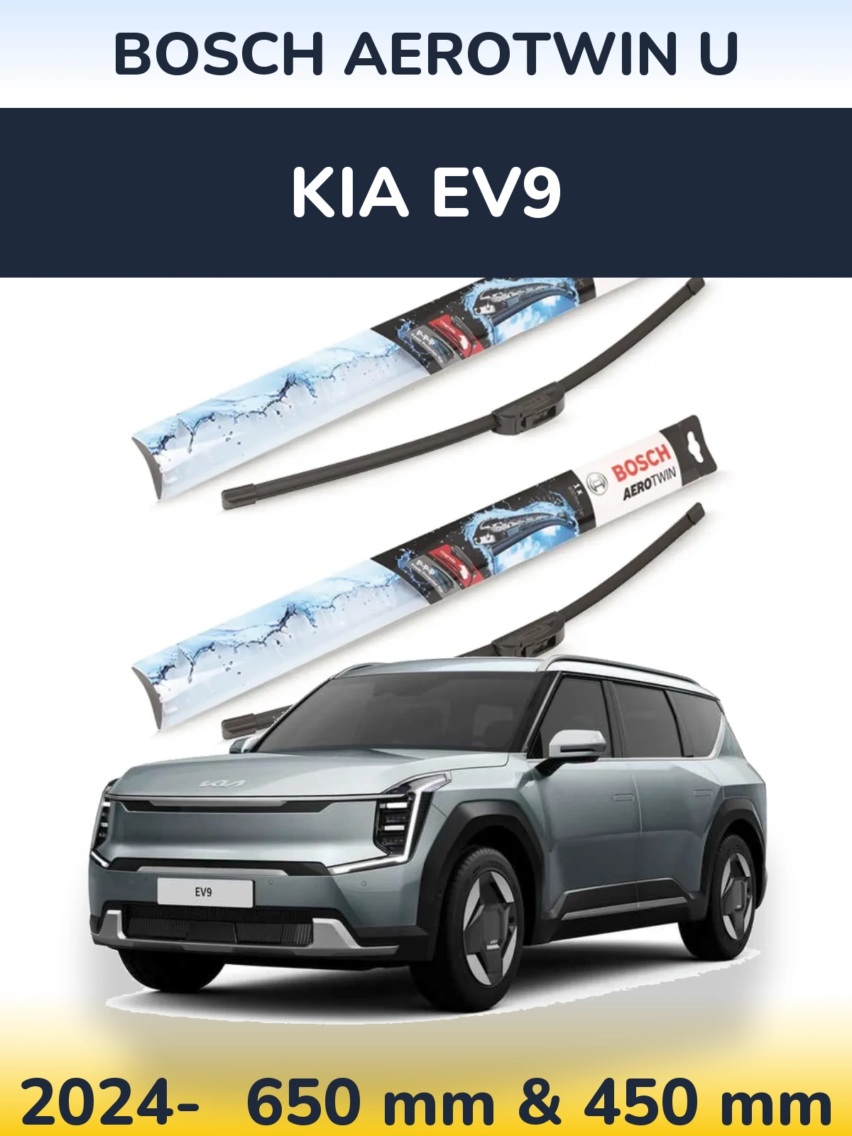 Front wiper blade set BOSCH AeroTwin U 650 & 450 mm for KIA EV9 2024-2026