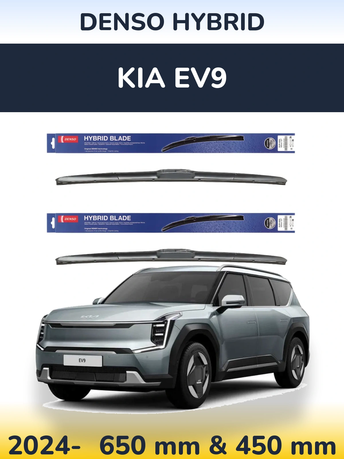 Front wiper blade set Denso Hybrid 650 & 450 mm for KIA EV9 2024-2026