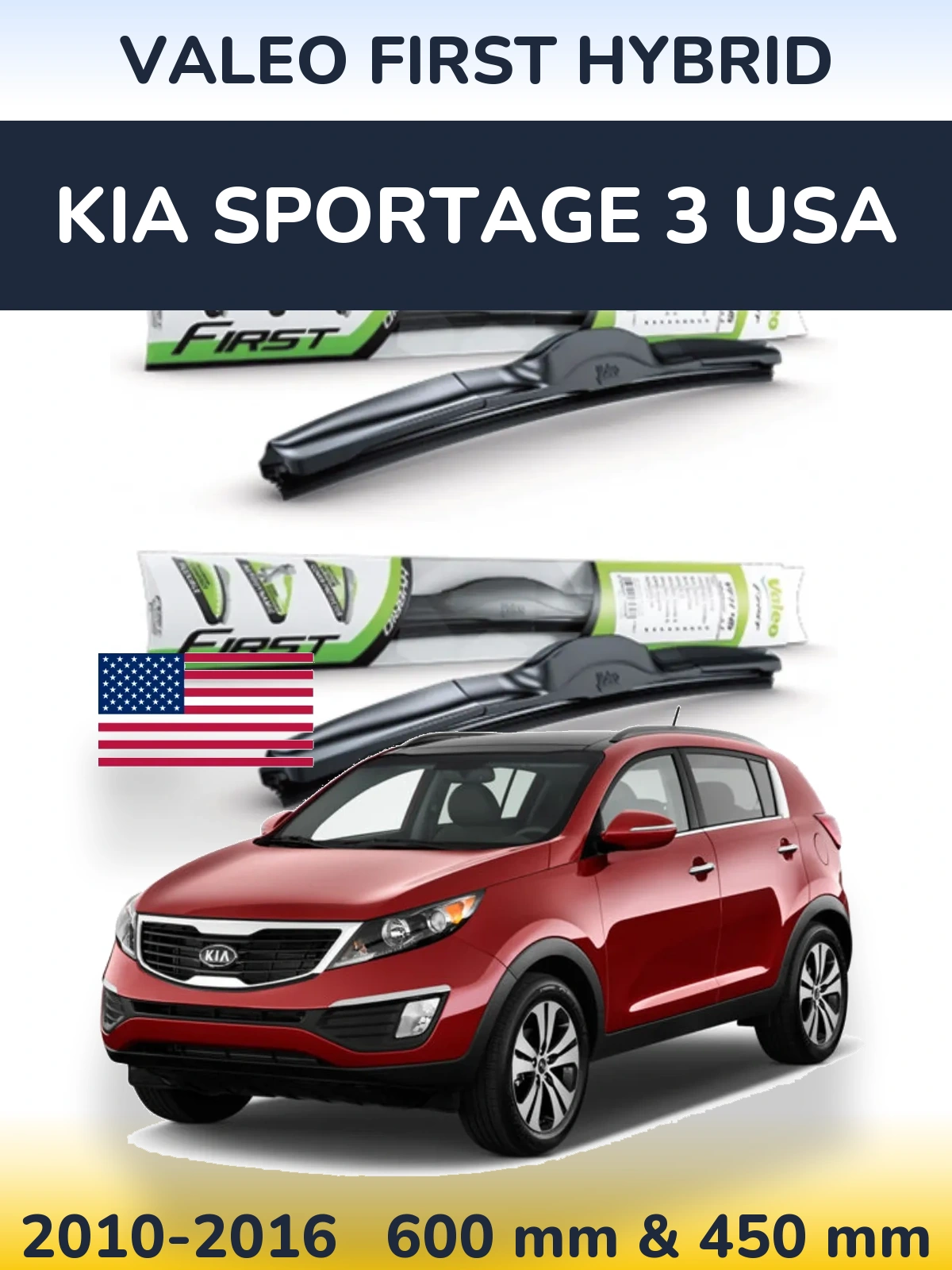 Комплект передніх щіток Valeo First Hybrid 600 & 450 мм для KIA Sportage 3 USA 2010-2016