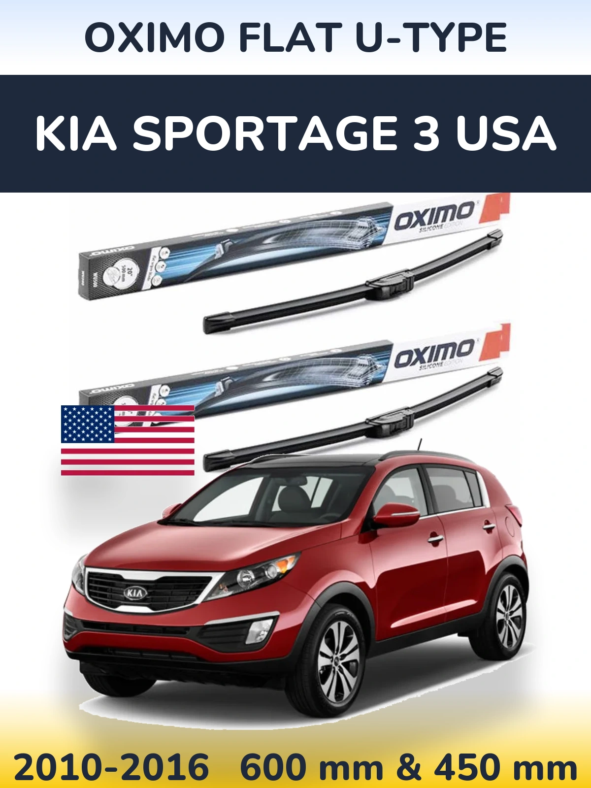 Комплект передних дворников Oximo Flat U-type 600 & 450 мм для KIA Sportage 3 USA 2010-2016