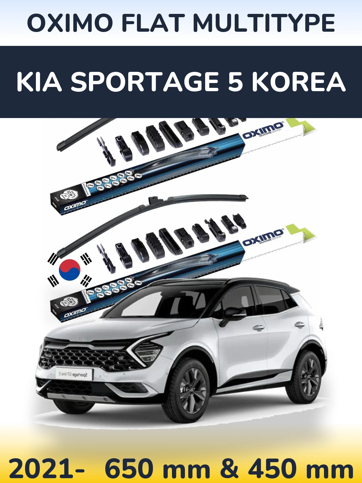 Front wiper blade set Oximo Flat MultiTypee 650 & 450 mm for KIA Sportage 5 Korea 2021-2026