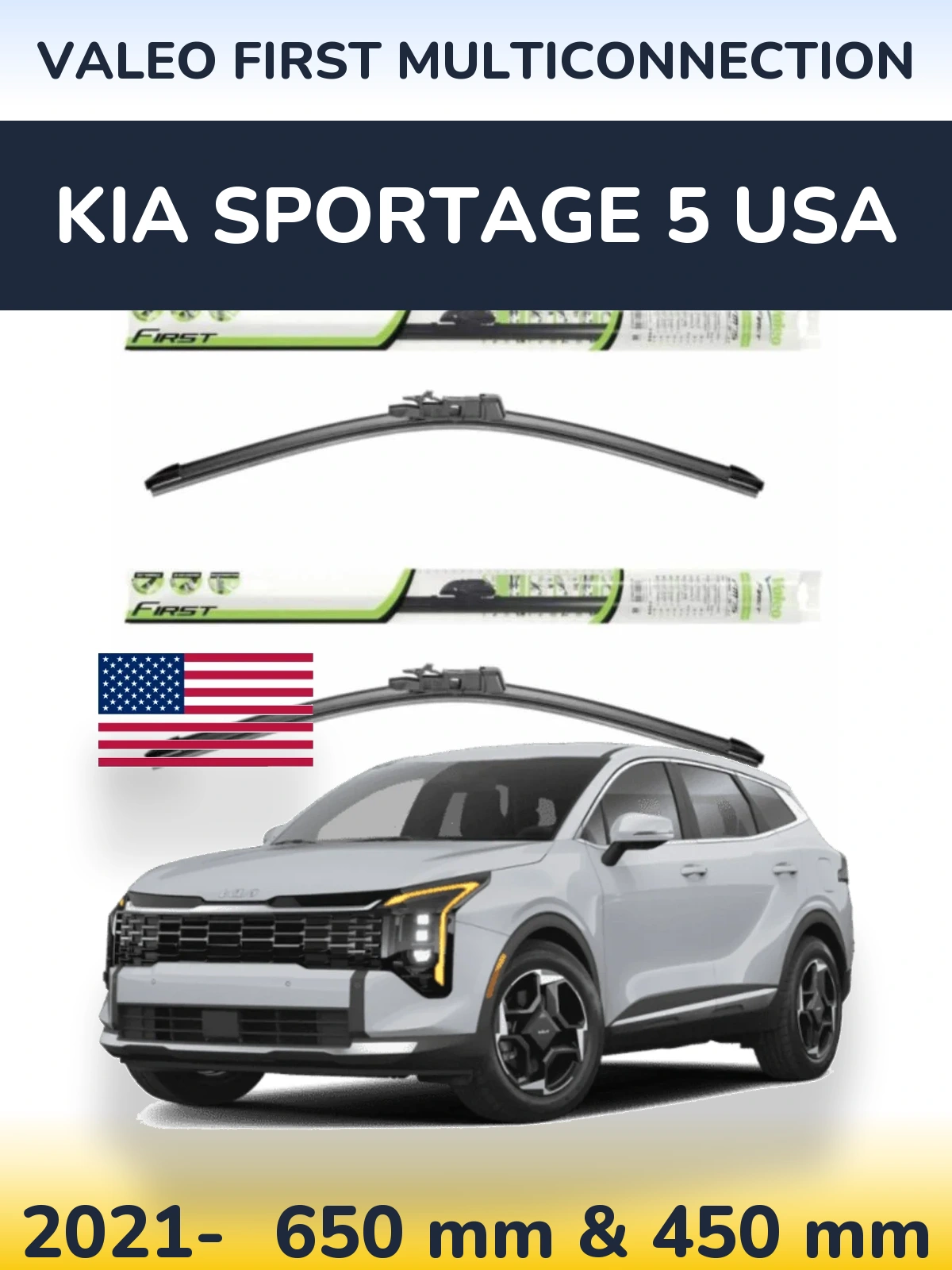 Front wiper blade set Valeo First MultiConnection 650 & 450 mm for KIA Sportage 5 USA 2021-2026