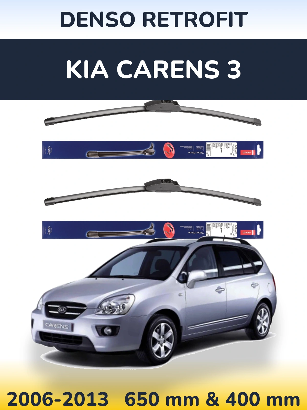Front wiper blade set Denso Retrofit 650 & 400 mm for KIA Carens 3 2006-2013