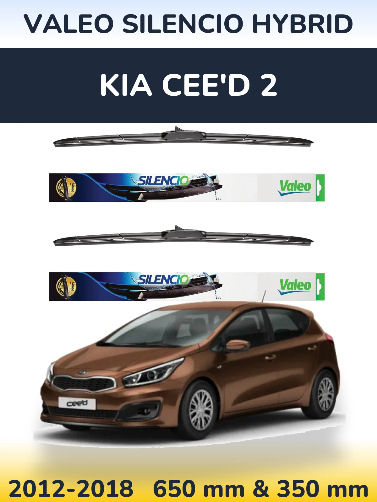 Комплект передних дворников Valeo Silencio Hybrid 650 & 350 мм для KIA Cee'd 2 2012-2018