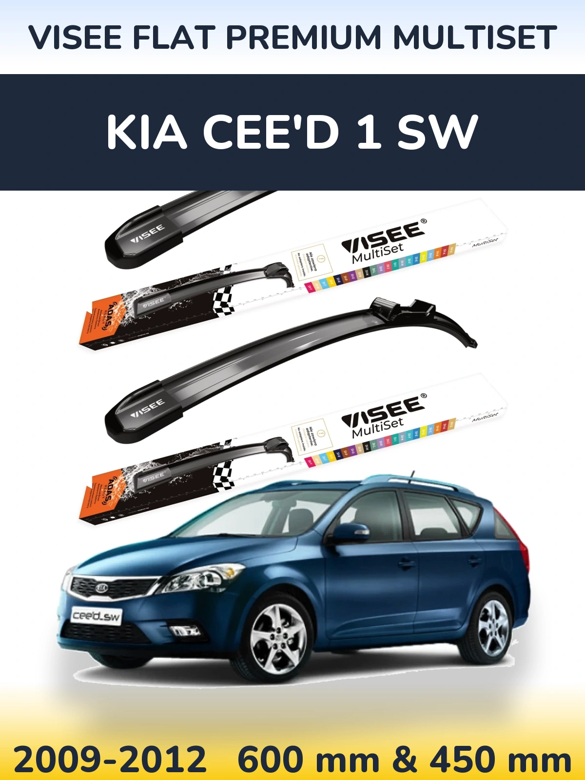 Front wiper blade set VISEE FLAT PREMIUM MultiSet 600 & 450 mm for KIA Cee'd 1 SW 2009-2012