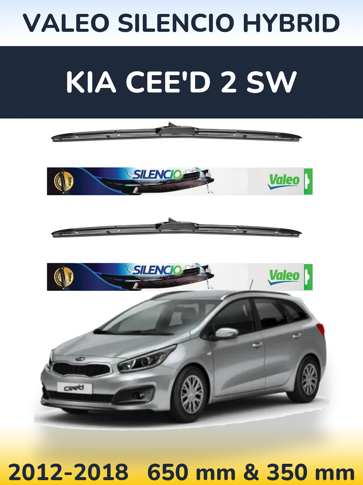 Комплект передних дворников Valeo Silencio Hybrid 650 & 350 мм для KIA Cee'd 2 SW 2012-2018