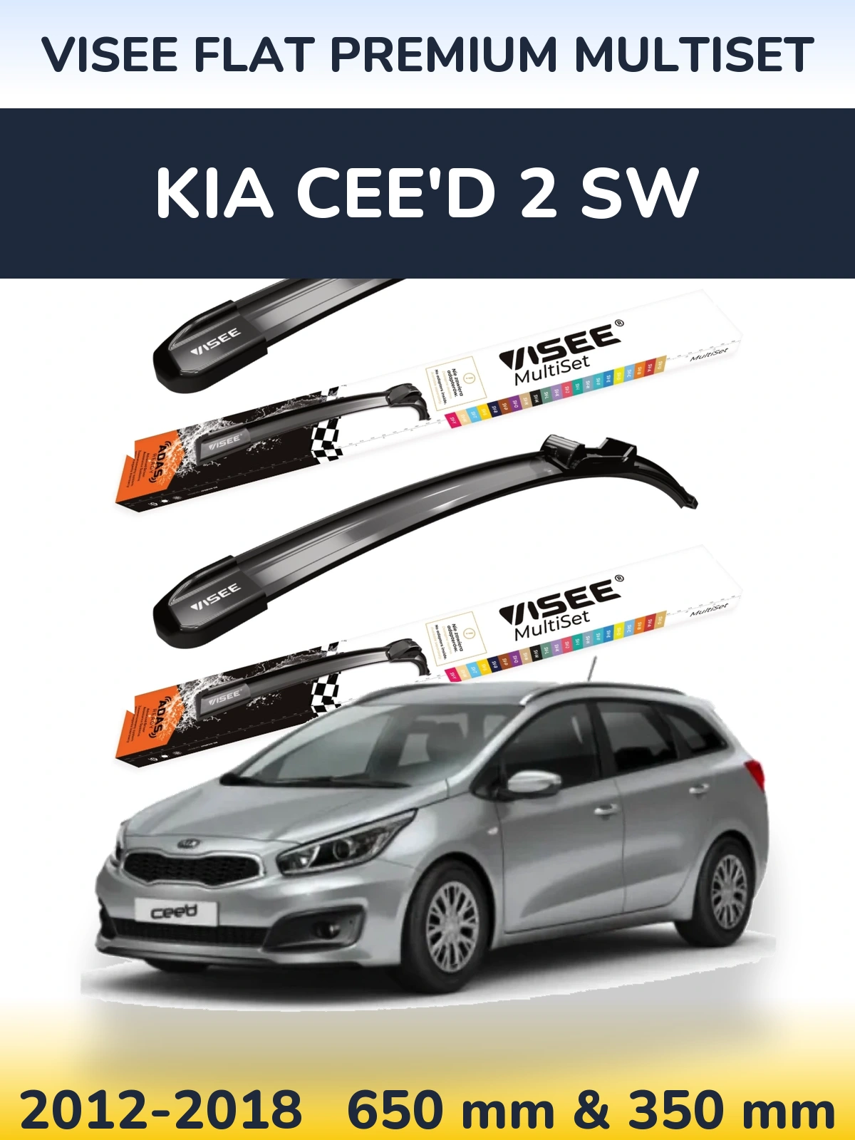 Front wiper blade set VISEE FLAT PREMIUM MultiSet 650 & 350 mm for KIA Cee'd 2 SW 2012-2018