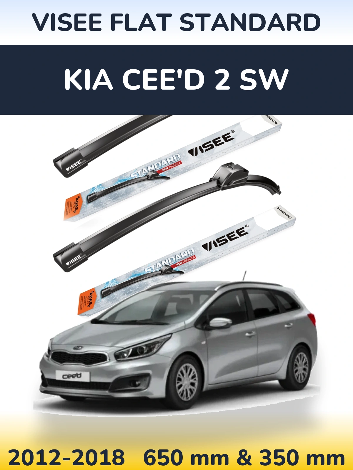 Front wiper blade set VISEE FLAT STANDARD 650 & 350 mm for KIA Cee'd 2 SW 2012-2018