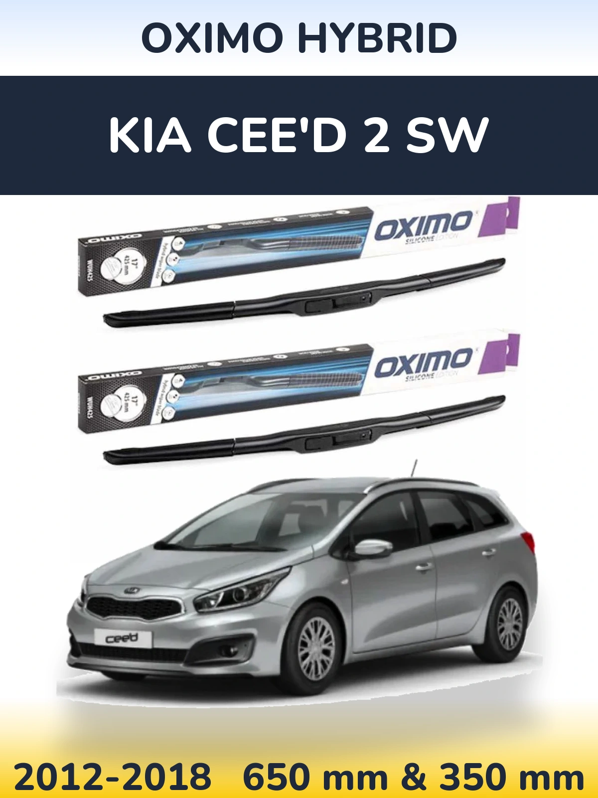 Front wiper blade set Oximo Hybrid 650 & 350 mm for KIA Cee'd 2 SW 2012-2018