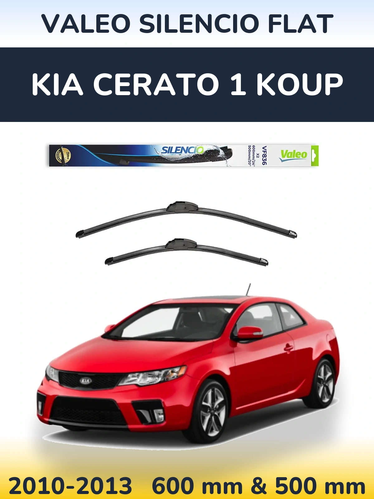 Front wiper blade set Valeo Silencio Flat 600 & 500 mm for KIA Cerato 1 Koup 2010-2013