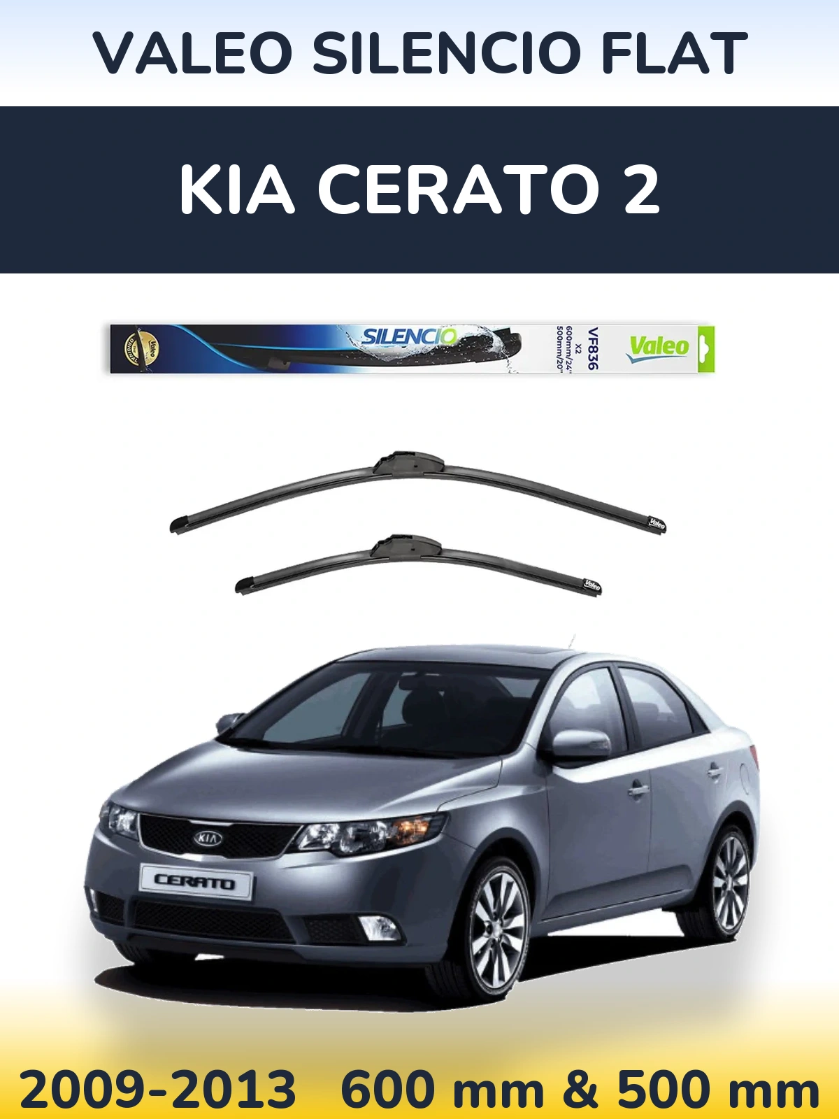 Front wiper blade set Valeo Silencio Flat 600 & 500 mm for KIA Cerato 2 2009-2013