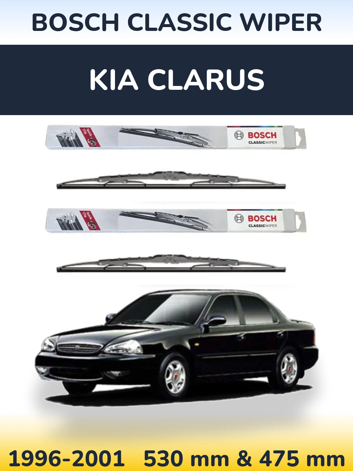 Front wiper blade set BOSCH Classic Wiper 530 & 475 mm for KIA Clarus 1996-2001