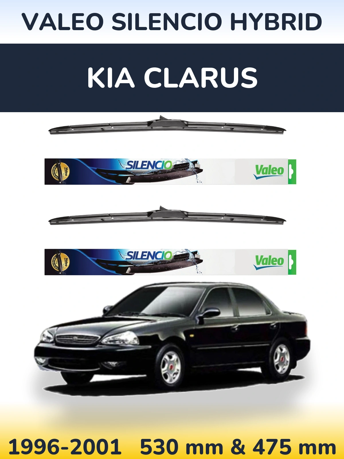 Комплект передніх щіток Valeo Silencio Hybrid 530 & 475 мм для KIA Clarus 1996-2001