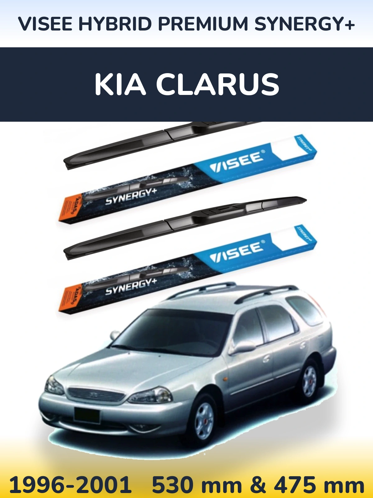 Front wiper blade set VISEE HYBRID PREMIUM SYNERGY+ 530 & 475 mm for KIA Clarus 1996-2001