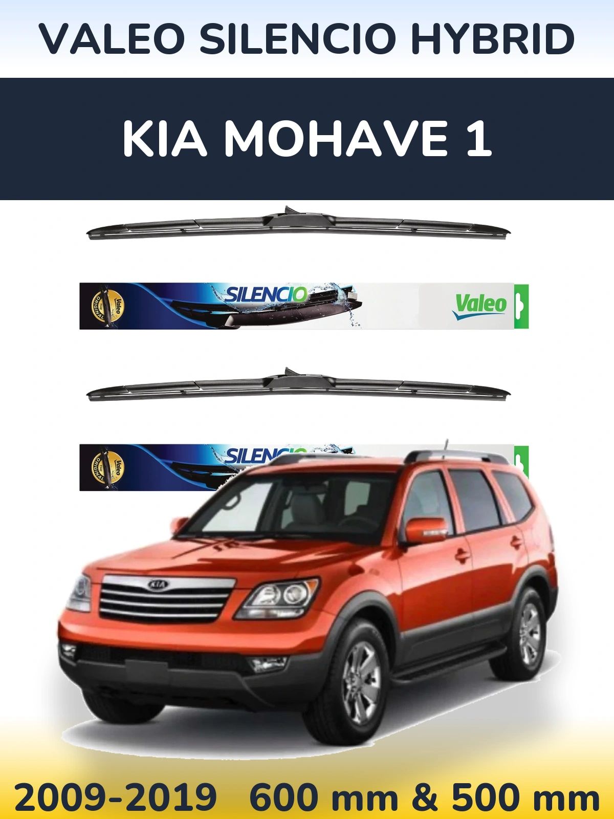 Front wiper blade set Valeo Silencio Hybrid 600 & 500 mm for KIA Mohave 1 2009-2019
