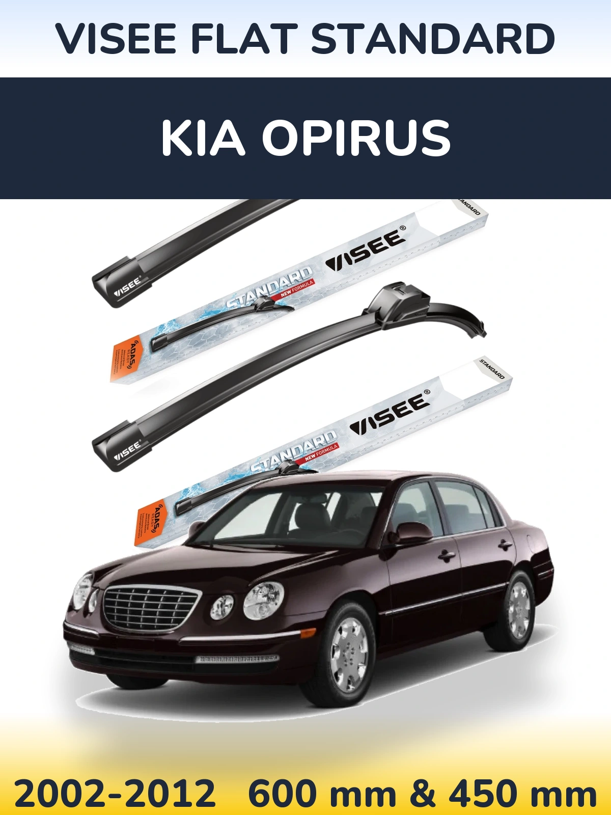 Front wiper blade set VISEE FLAT STANDARD 600 & 450 mm for KIA Opirus 2002-2012