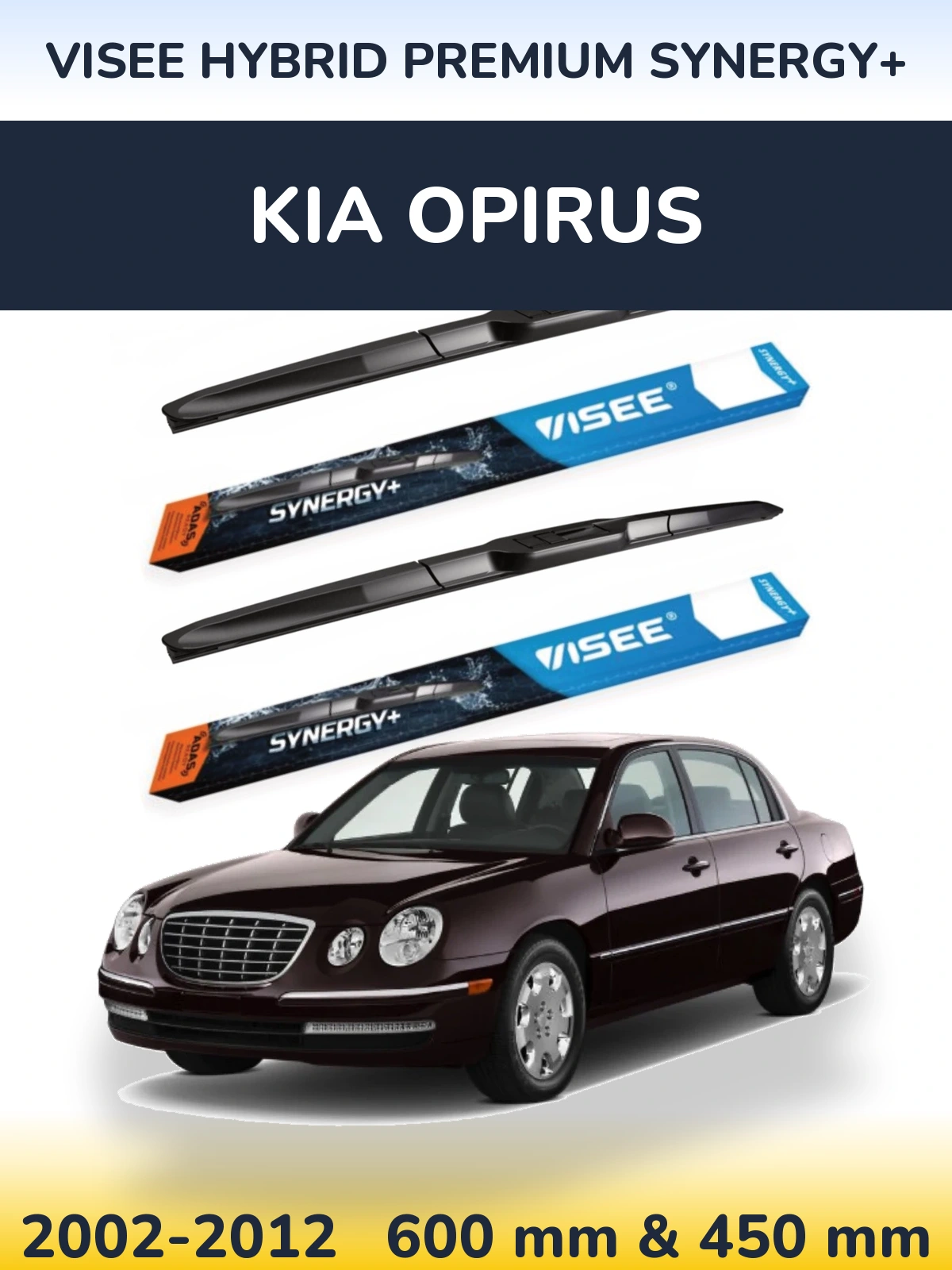 Front wiper blade set VISEE HYBRID PREMIUM SYNERGY+ 600 & 450 mm for KIA Opirus 2002-2012