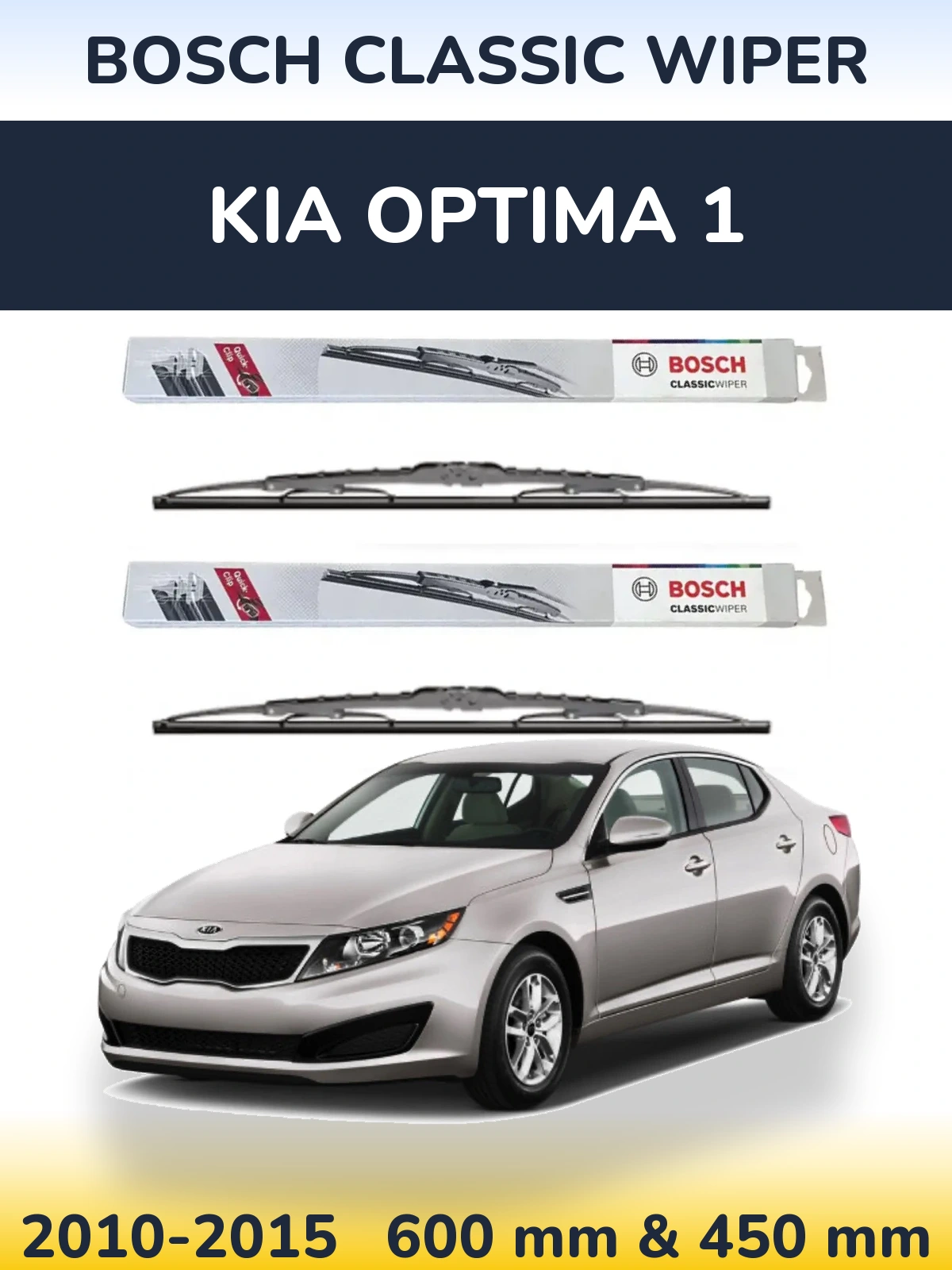 Front wiper blade set BOSCH Classic Wiper 600 & 450 mm for KIA Optima 1 2010-2015