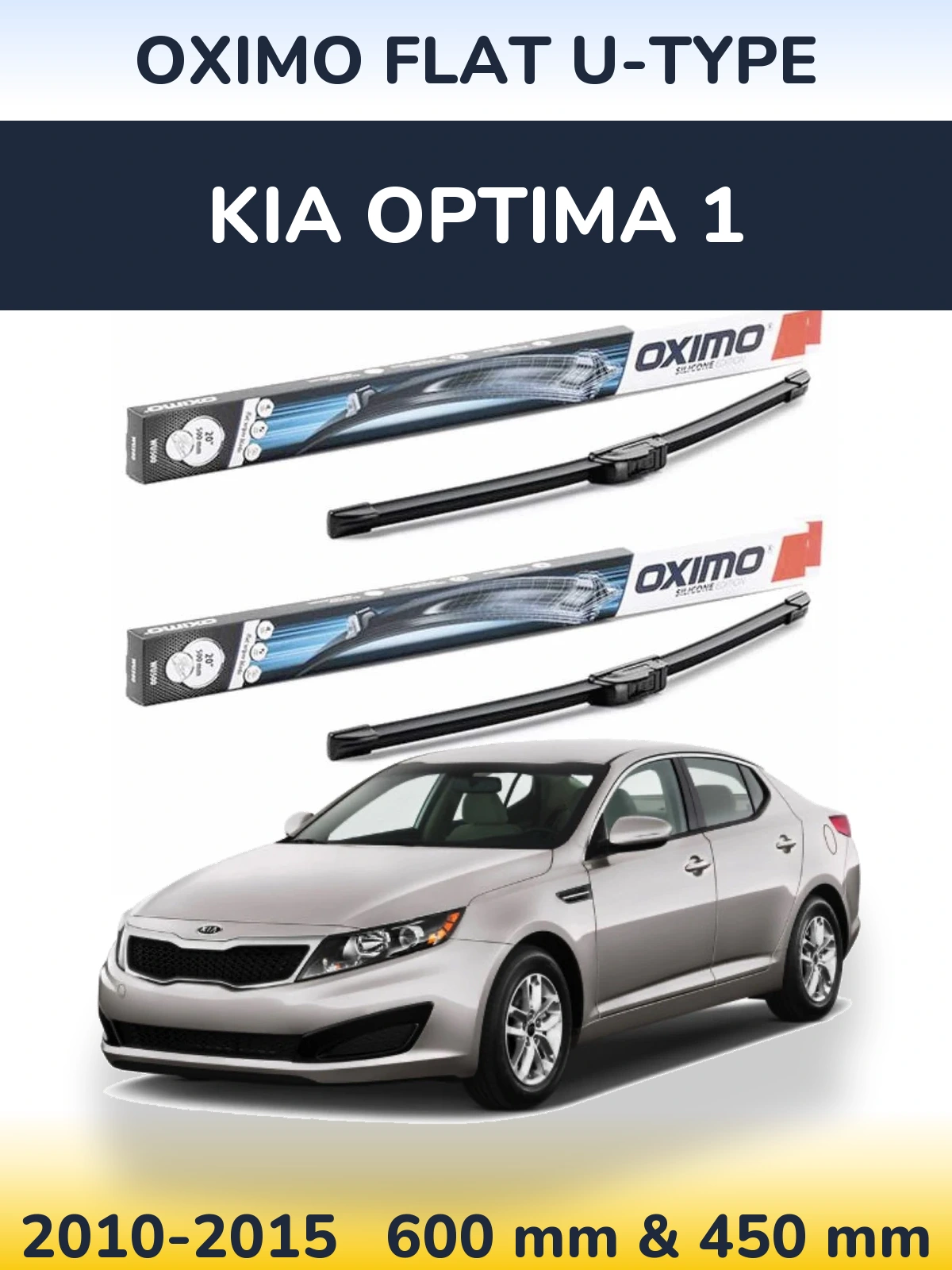 Front wiper blade set Oximo Flat U-type 600 & 450 mm for KIA Optima 1 2010-2015