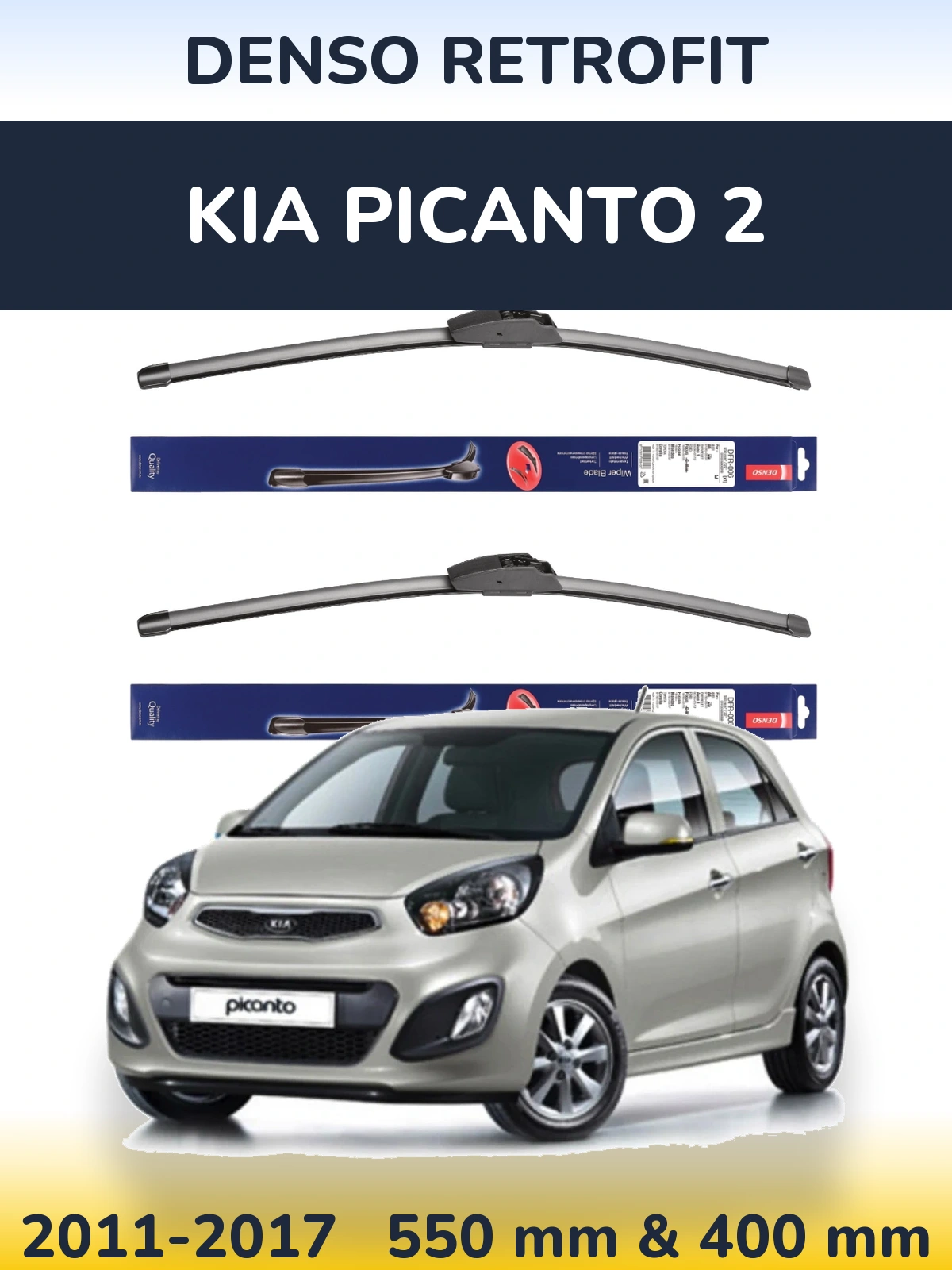 Front wiper blade set Denso Retrofit 550 & 400 mm for KIA Picanto 2 2011-2017