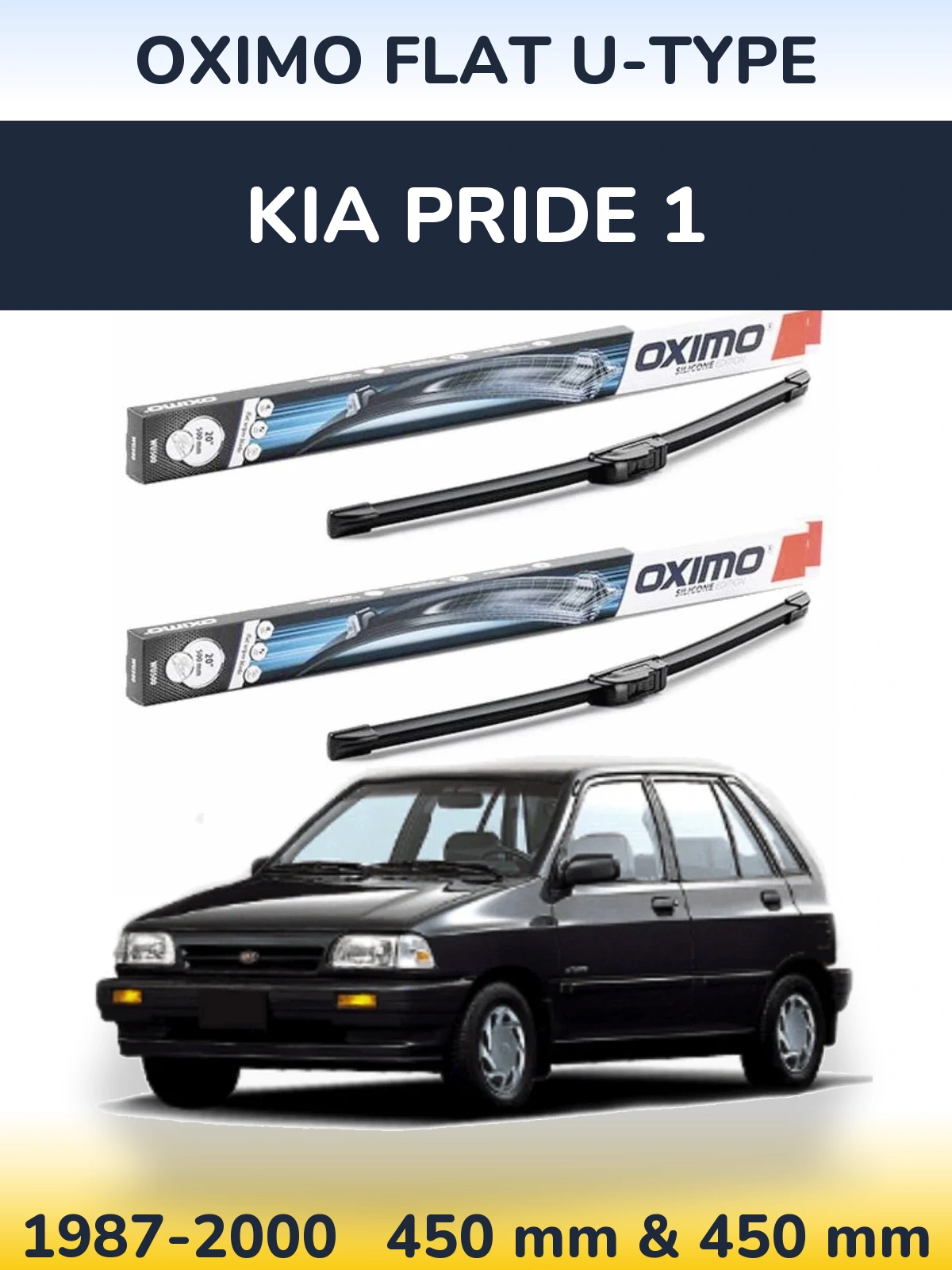 Front wiper blade set Oximo Flat U-type 450 & 450 mm for KIA Pride 1 1987-2000
