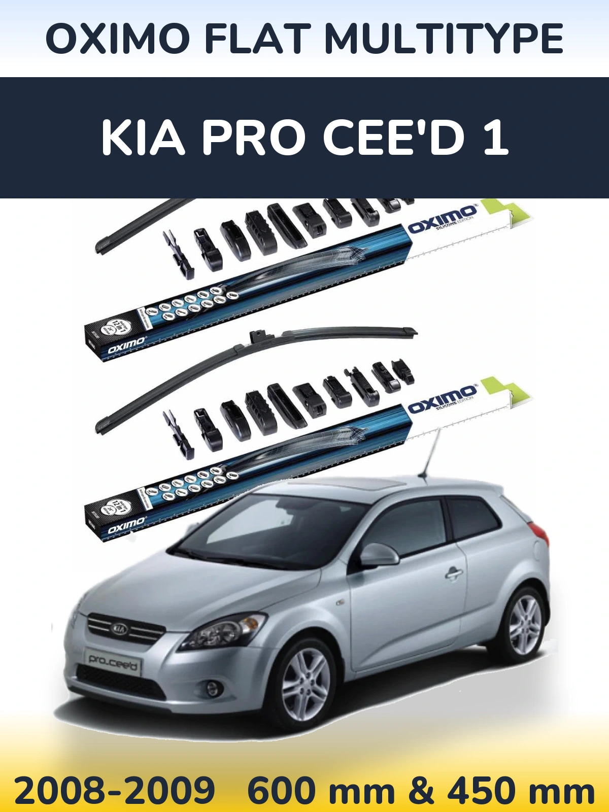 Front wiper blade set Oximo Flat MultiTypee 600 & 450 mm for KIA Pro Cee'd 1 2008-2009