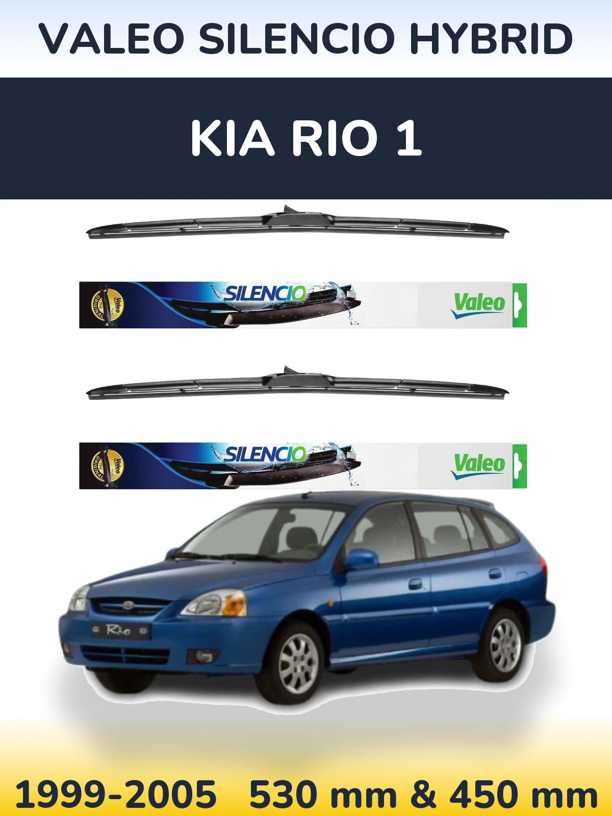 Комплект передних дворников Valeo Silencio Hybrid 530 & 450 мм для KIA Rio 1 1999-2005
