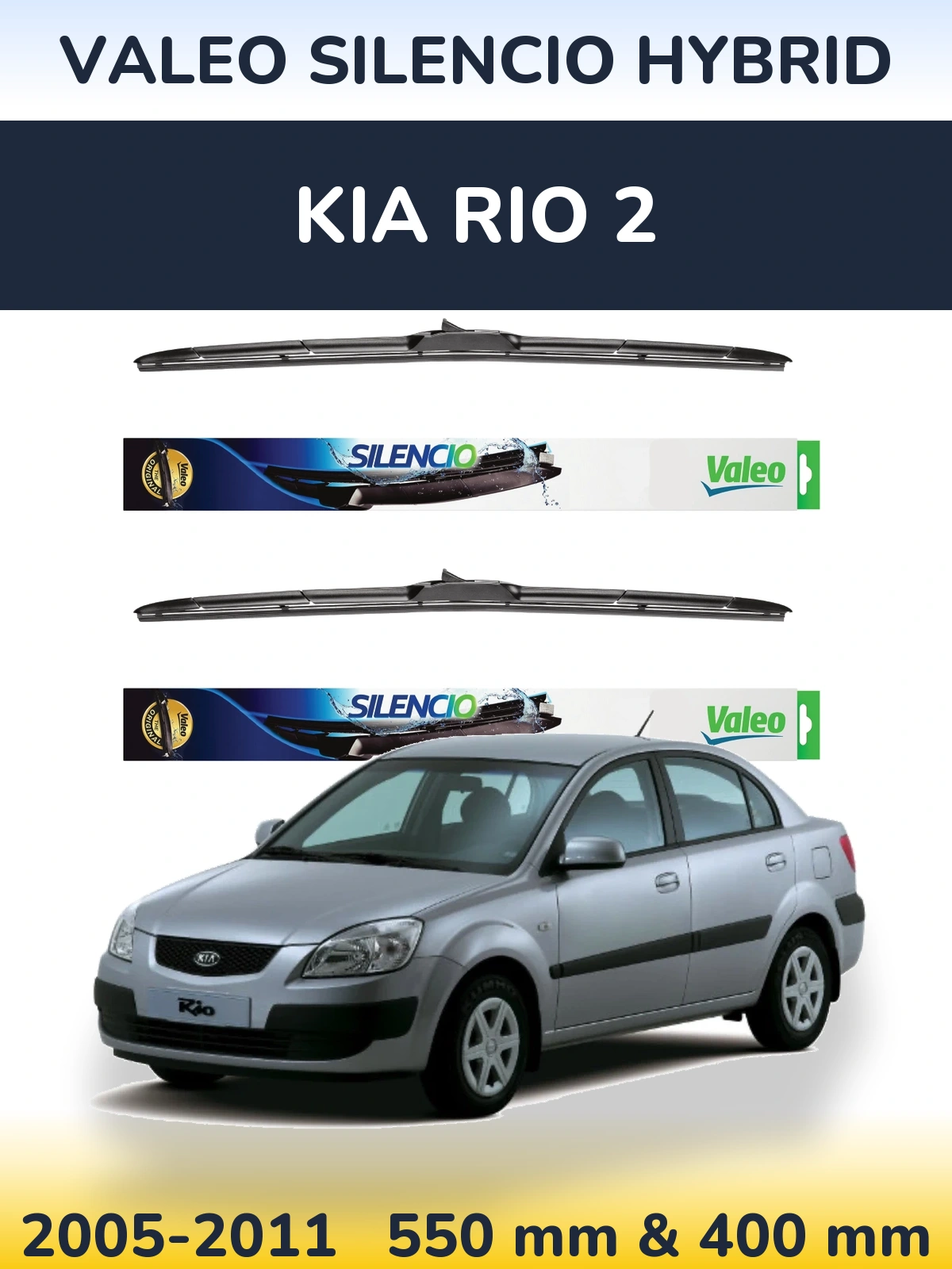 Комплект передних дворников Valeo Silencio Hybrid 550 & 400 мм для KIA Rio 2 2005-2011