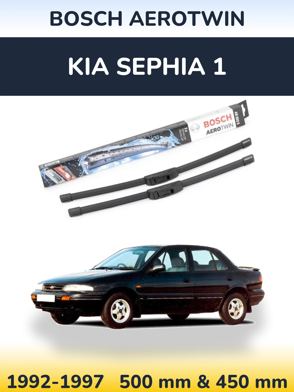 Front wiper blade set BOSCH AeroTwin 500 & 450 mm for KIA Sephia 1 1992-1997