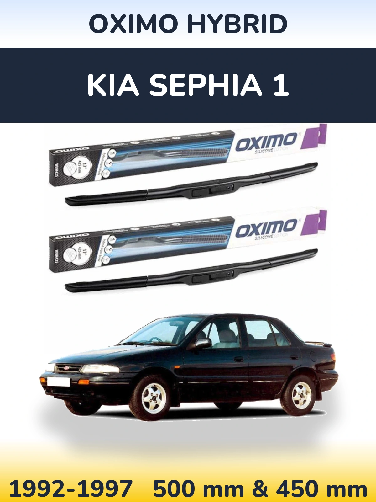 Front wiper blade set Oximo Hybrid 500 & 450 mm for KIA Sephia 1 1992-1997