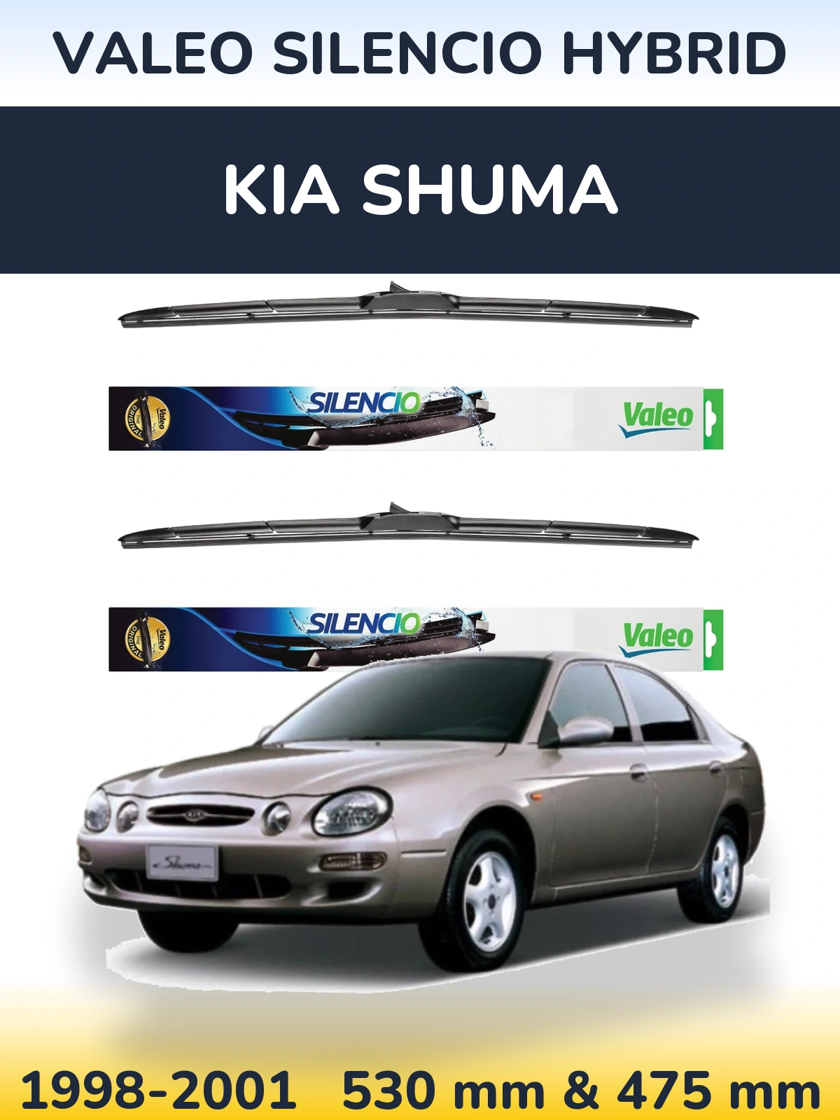 Комплект передних дворников Valeo Silencio Hybrid 530 & 475 мм для KIA Shuma 1998-2001