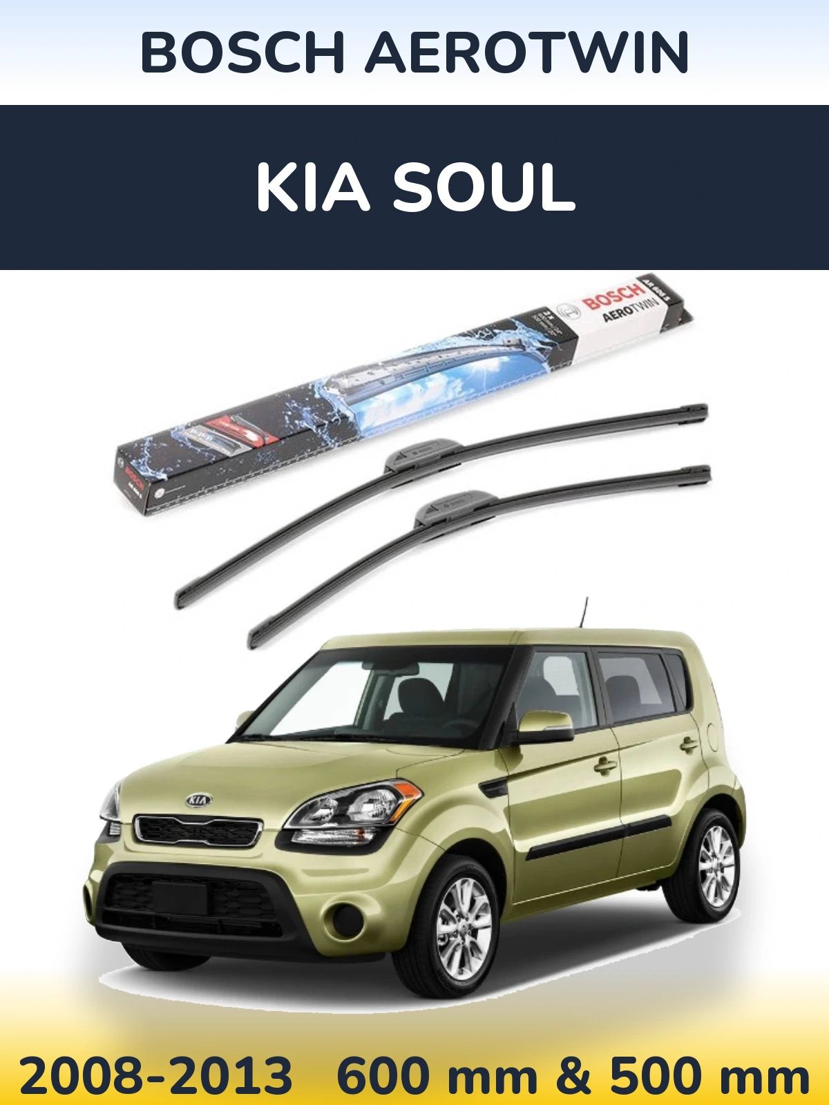 Front wiper blade set BOSCH AeroTwin 600 & 500 mm for KIA Soul 2008-2013